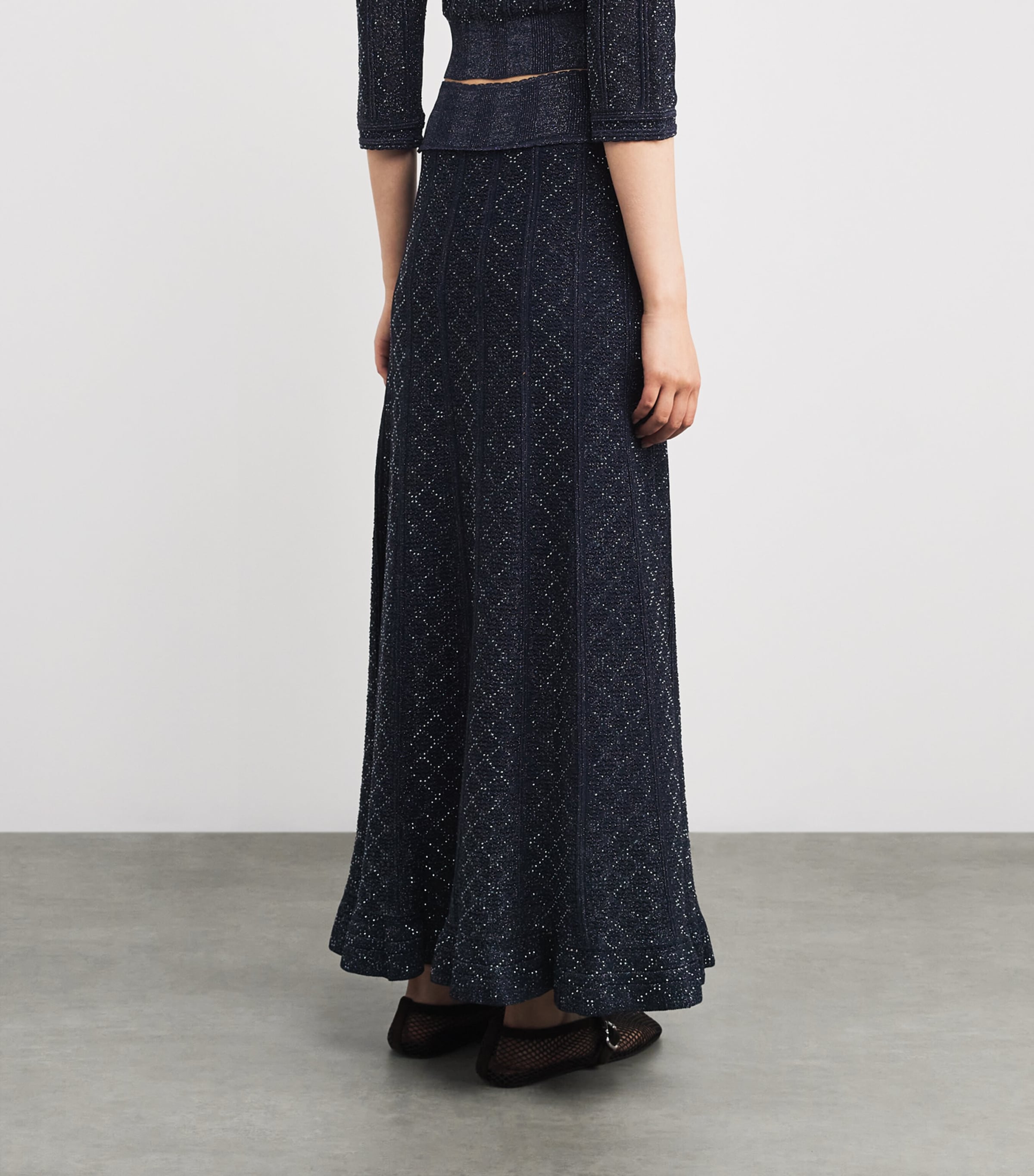 Knitted Embellished Maxi Skirt NAVY BLUE Image 4