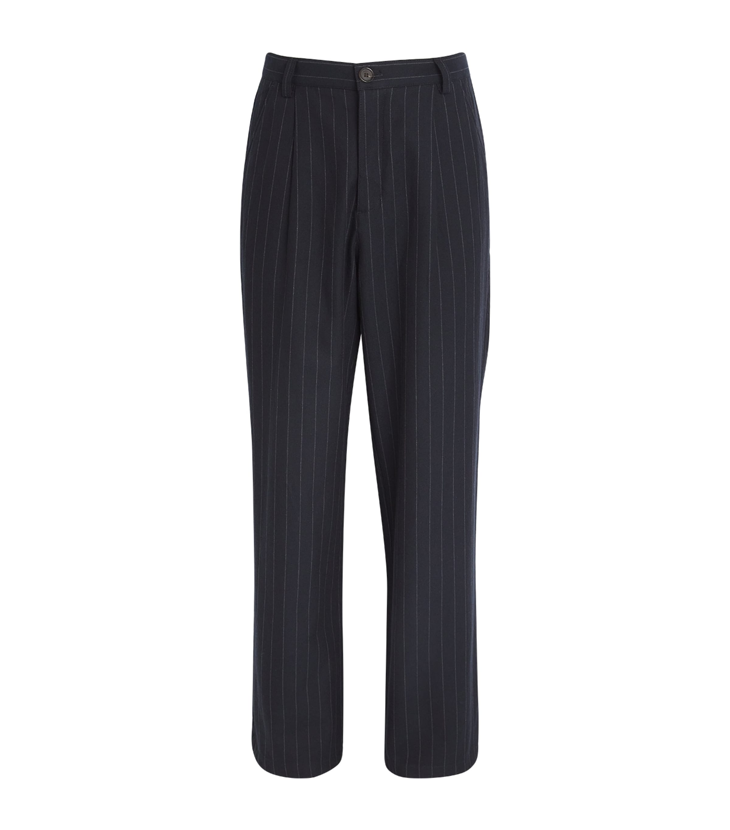 Oliver Spencer Straight-leg Belted Pleated Embroidered Linen Trousers In Black