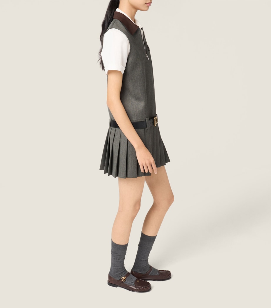 Miu Miu Womens Wool Pleated Mini Dress Image 6