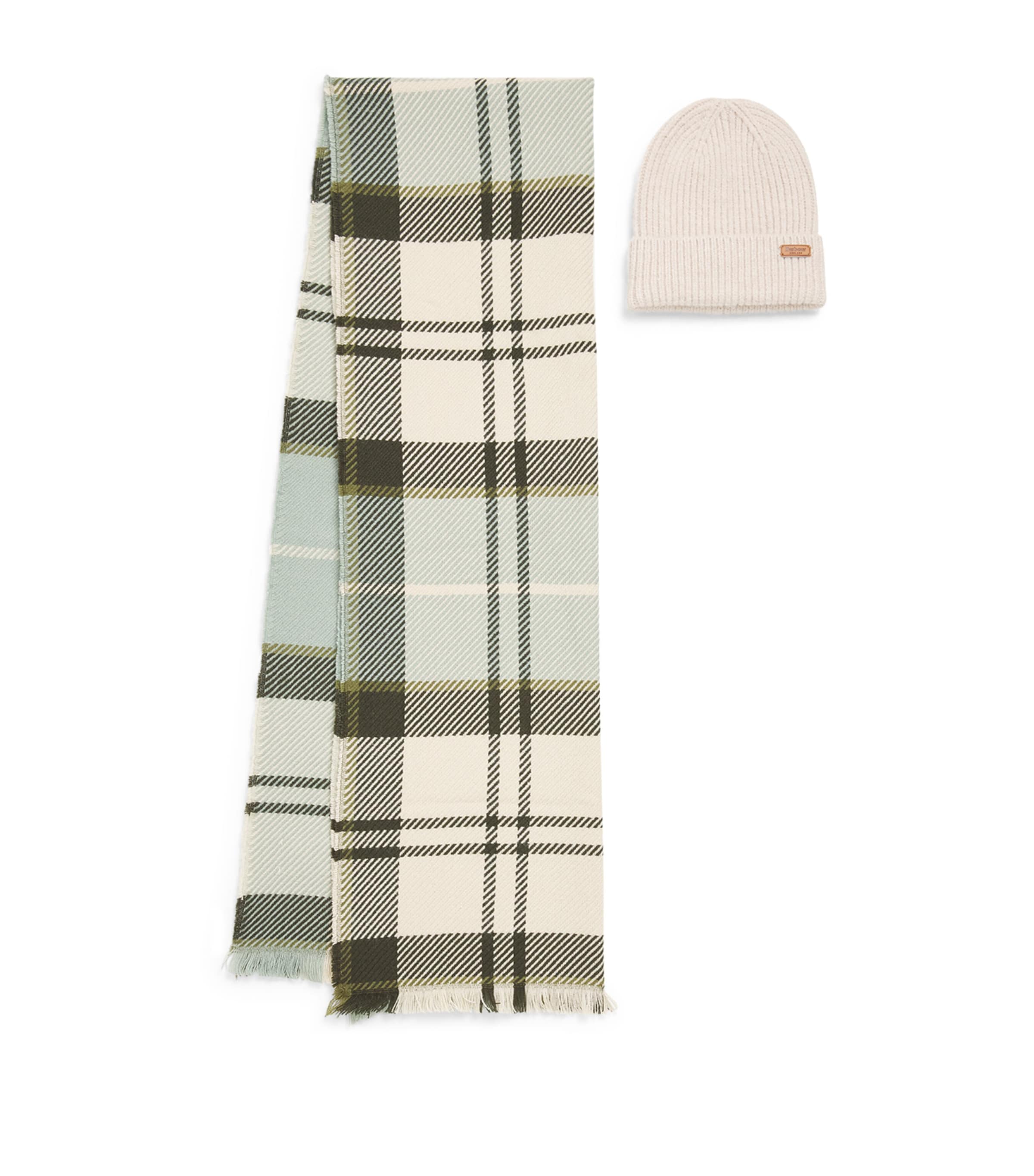 Barbour Pendle Beanie & Blair Scarf Gift Set In Green