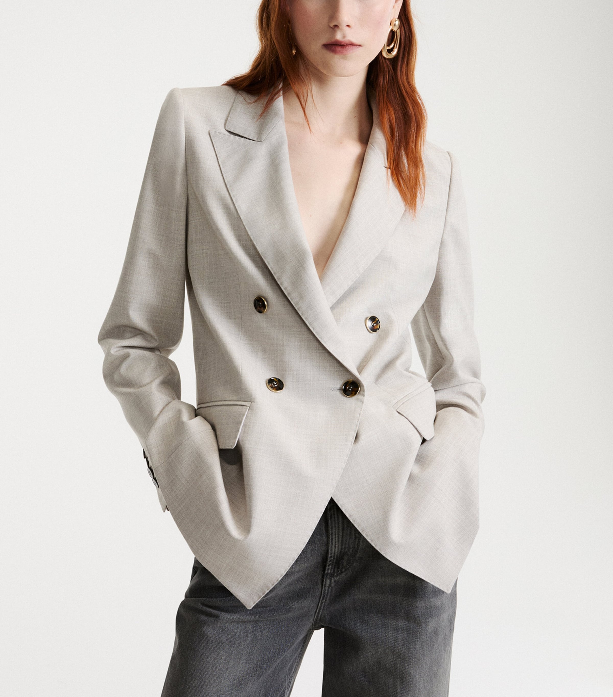 Marella Womens Double-Breasted Blazer Light Grey Image 4