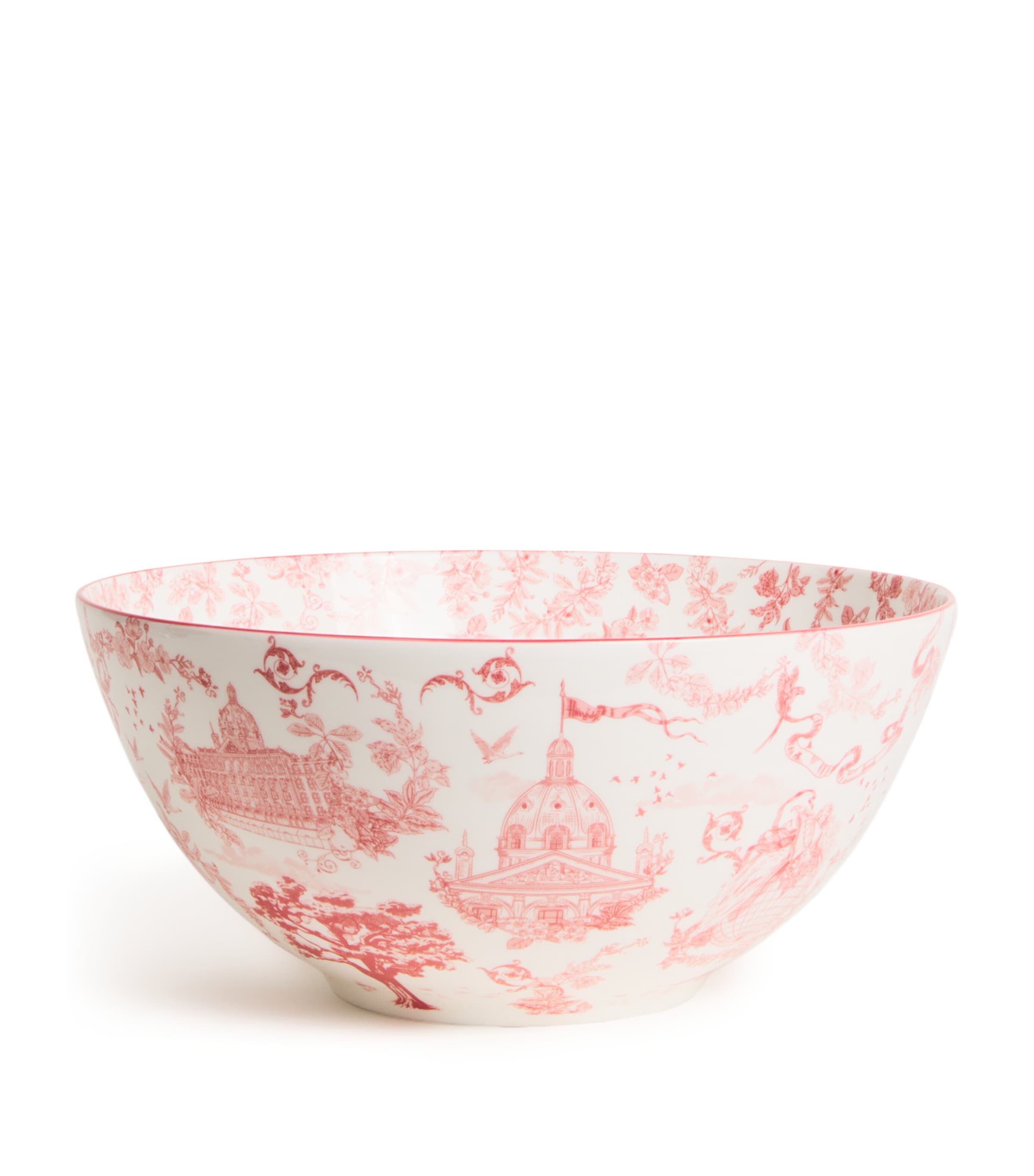 Harrods Fine Bone China Toile Bowl (25.5cm) Pink Image 1