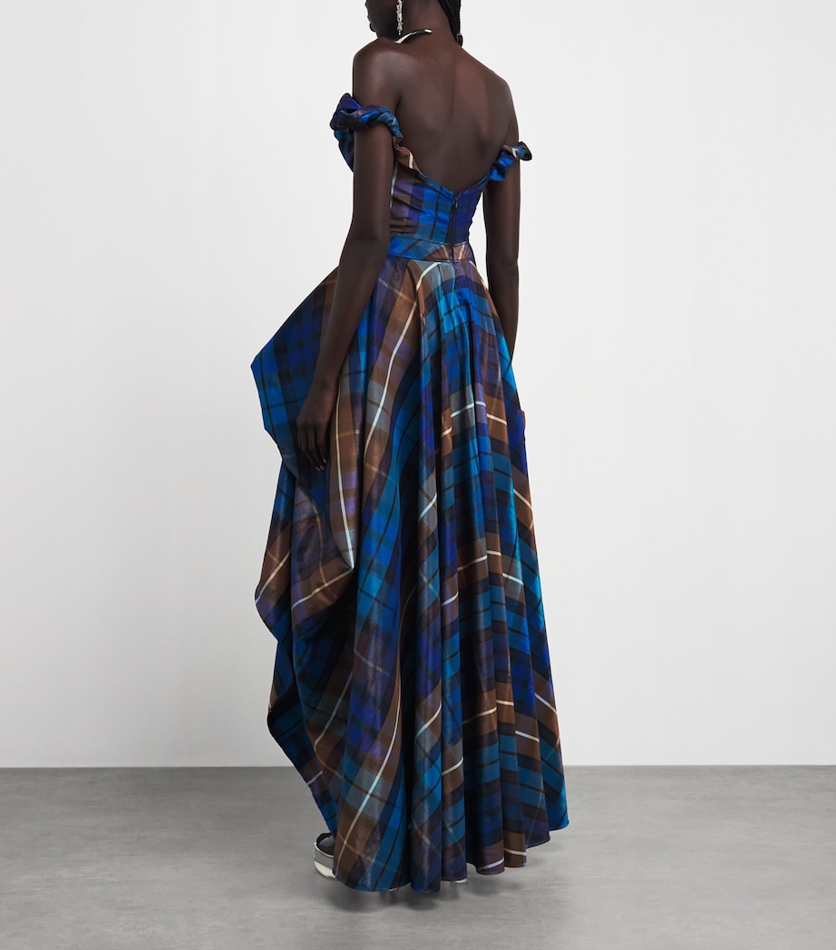 Vivienne Westwood Womens Tartan Off-The-Shoulder Chichi Gown Shny Blue/brown Image 4