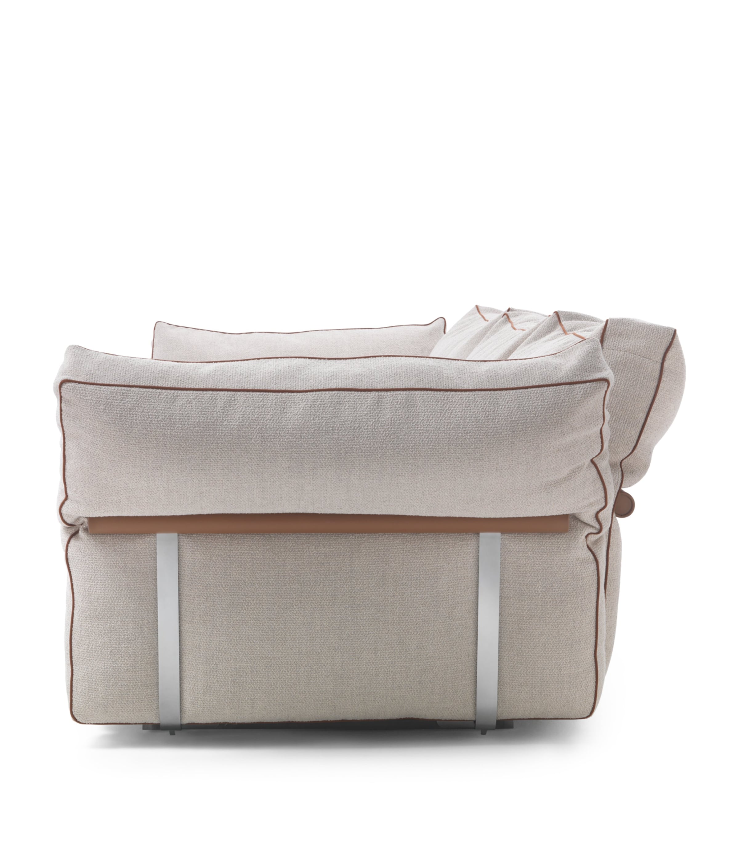 Back view of beige Camelot sofa showing upholstery and stitching