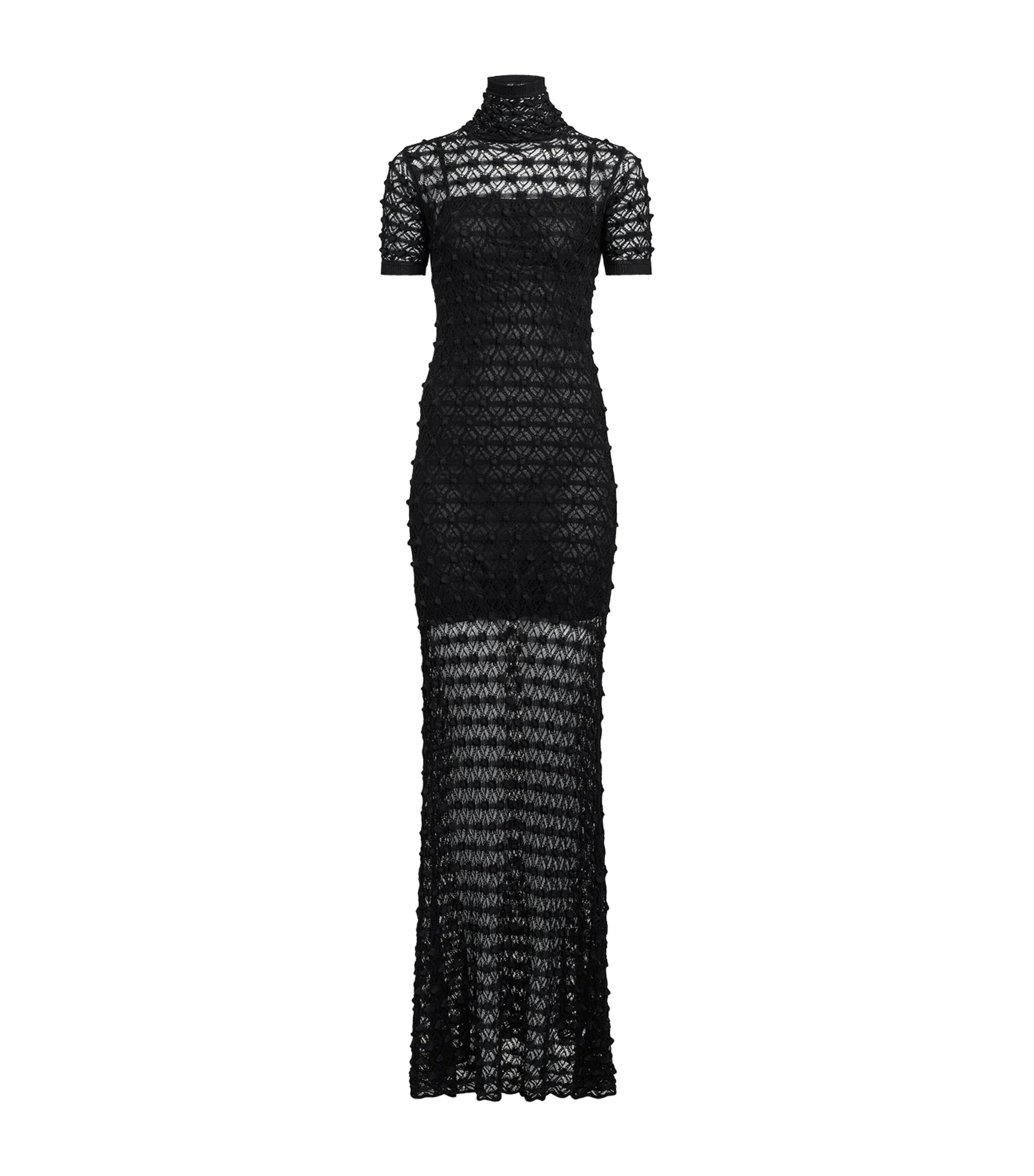 ALAÏA LACE-KNIT GEOMETRIC MAXI DRESS