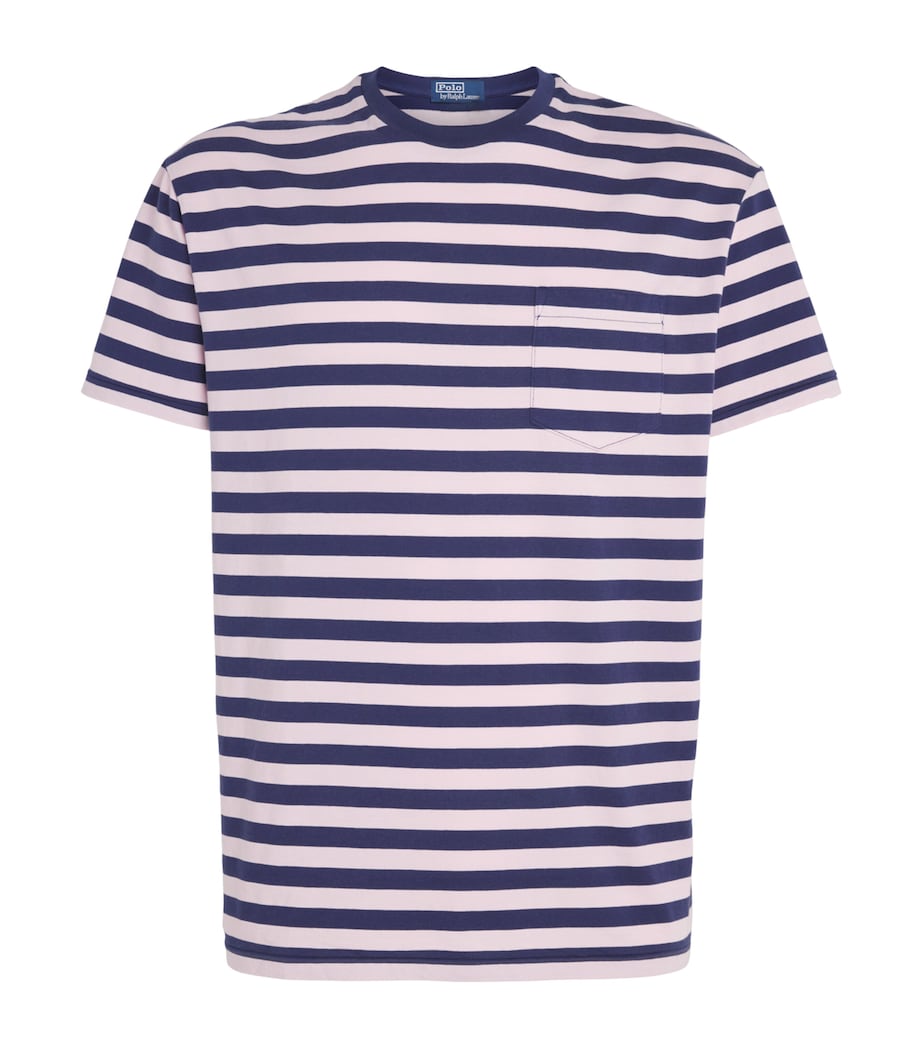 Polo Ralph Lauren Mens Cotton Stripe Classic Fit T-Shirt Grdn Pink/drk Cobalt Image 1