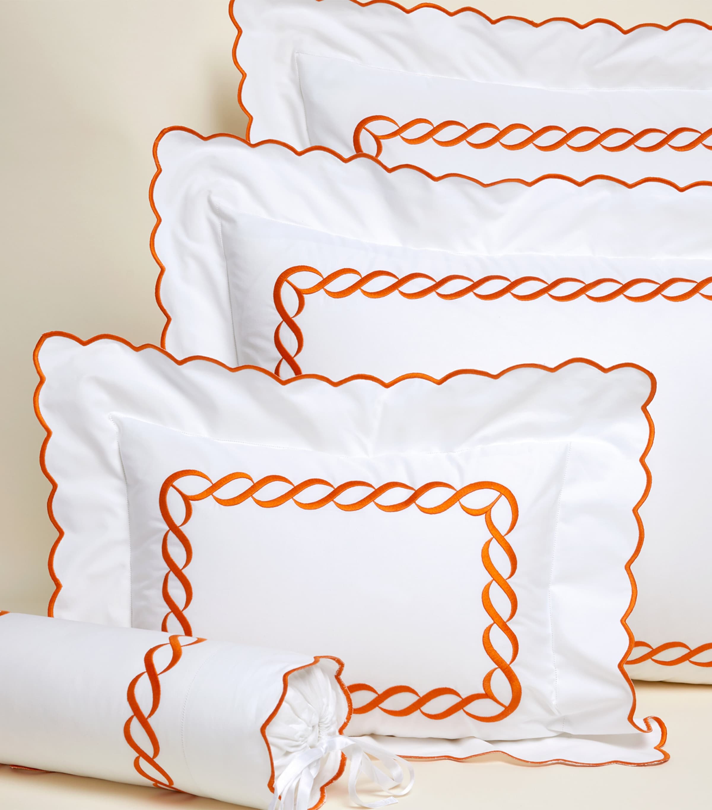Pratesi Treccia Oxford Pillowcase (30cm x 40cm) White/orange Image 2