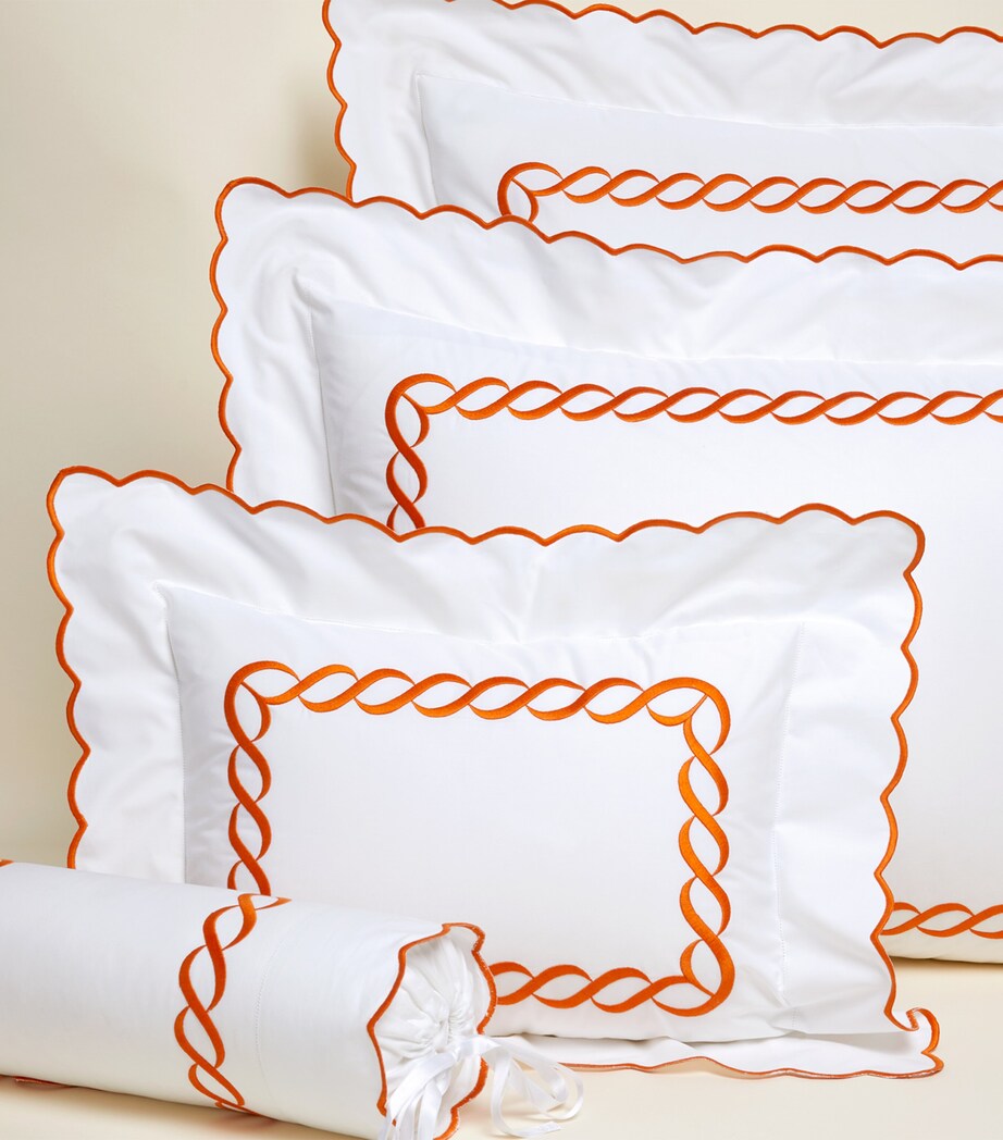 Pratesi Treccia Oxford Pillowcase (30cm x 40cm) White/orange Image 2