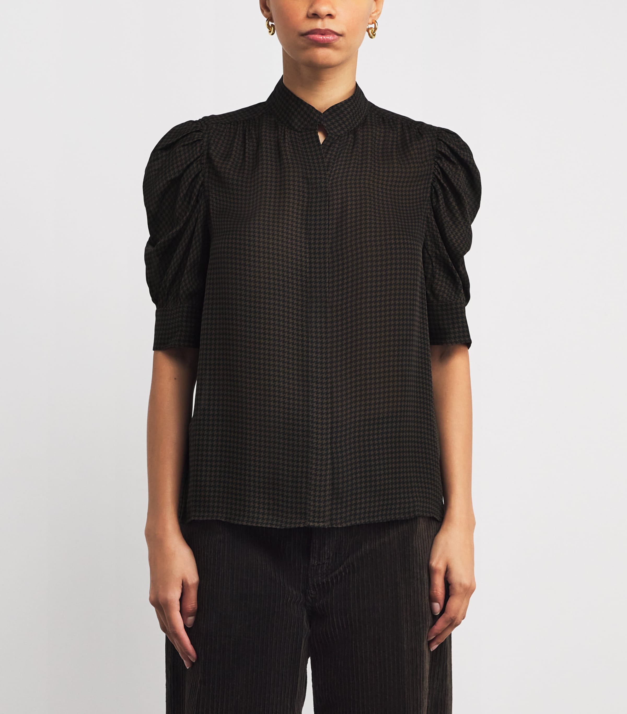 Silk Houndstooth Gillian Top AMERICANO MULTI Image 3