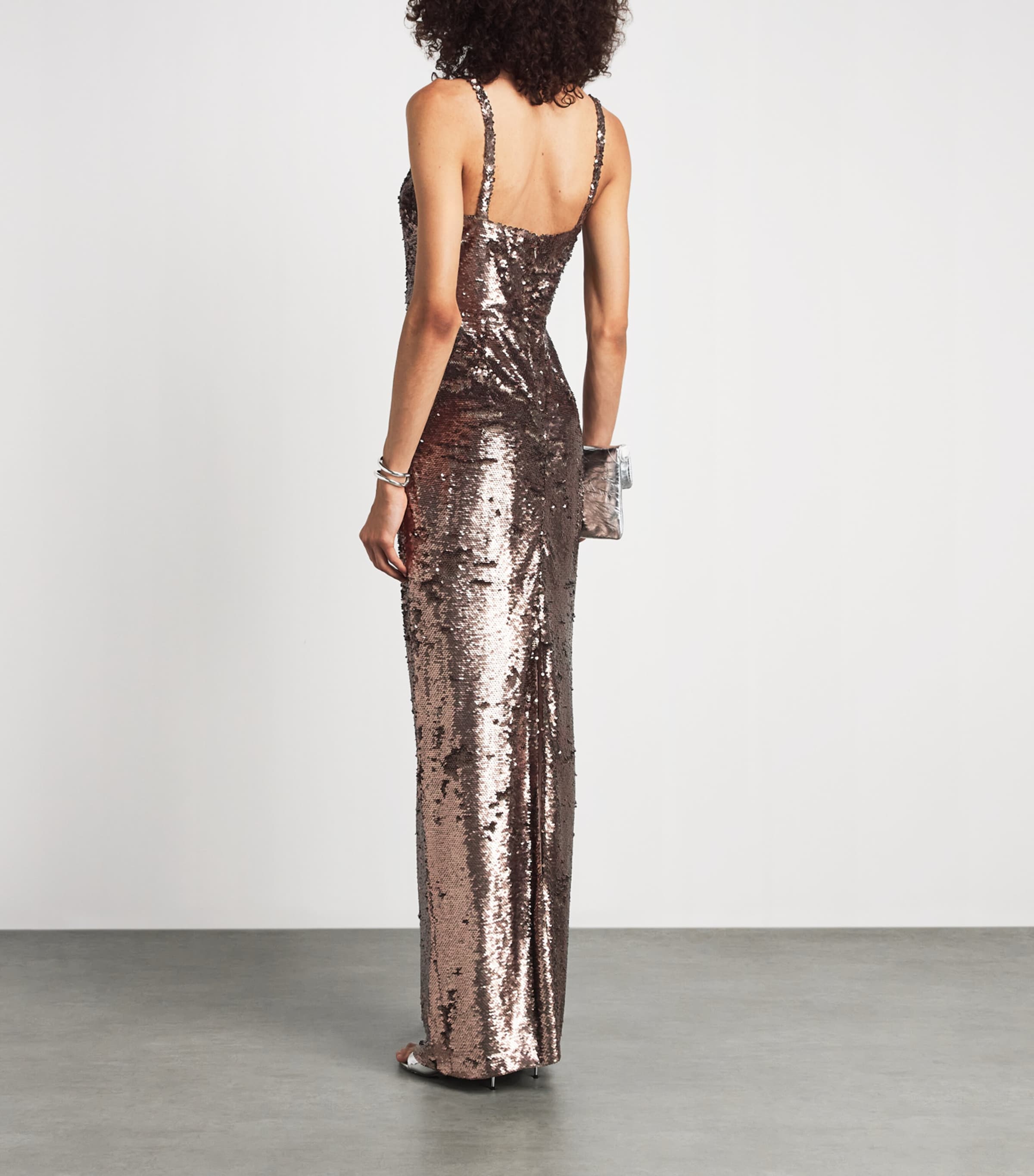 L'Agence Womens Sequinned Karma Maxi Dress Dksb Dark Cardamom Image 4