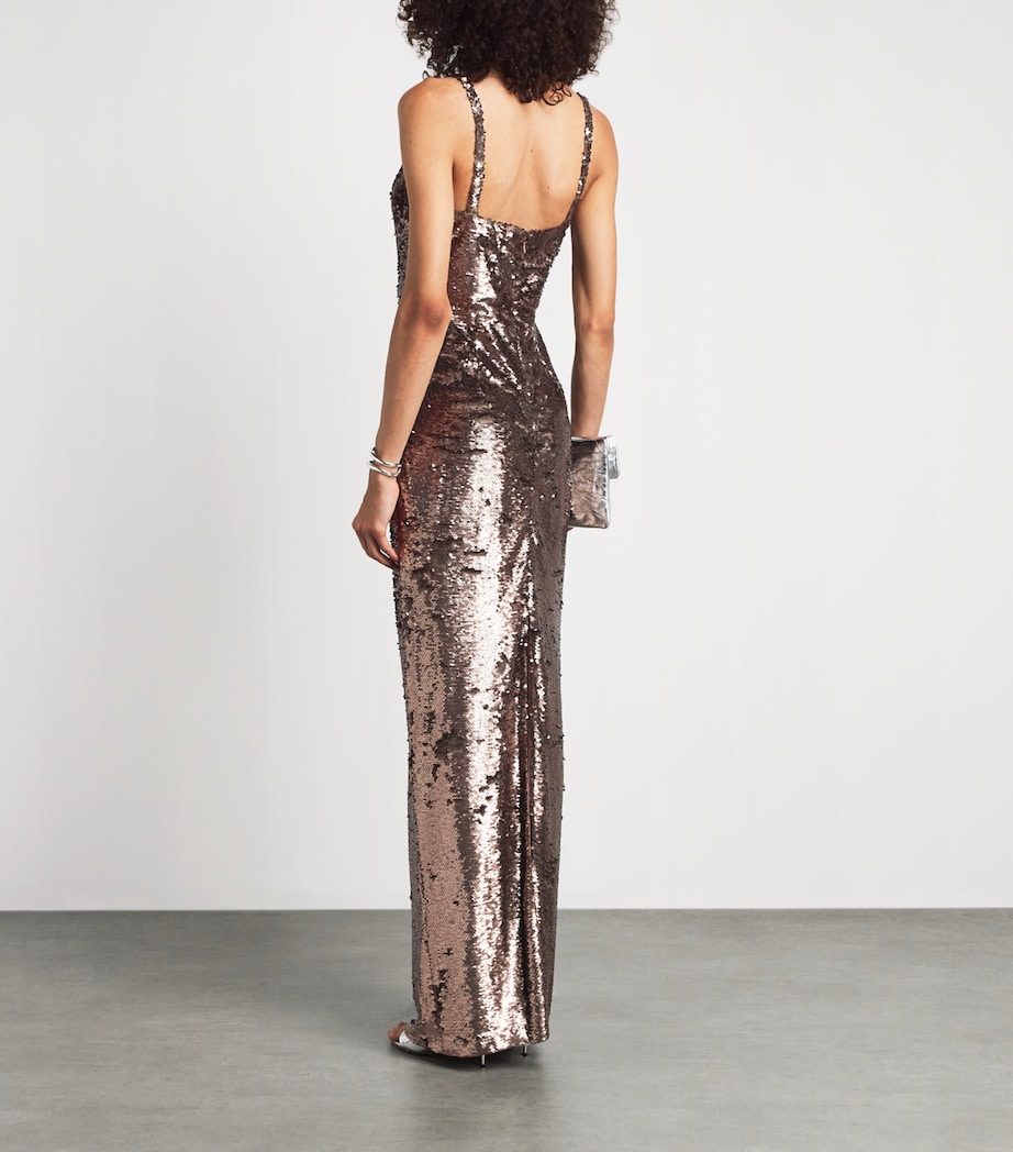 L'Agence Womens Sequinned Karma Maxi Dress Dksb Dark Cardamom Image 4