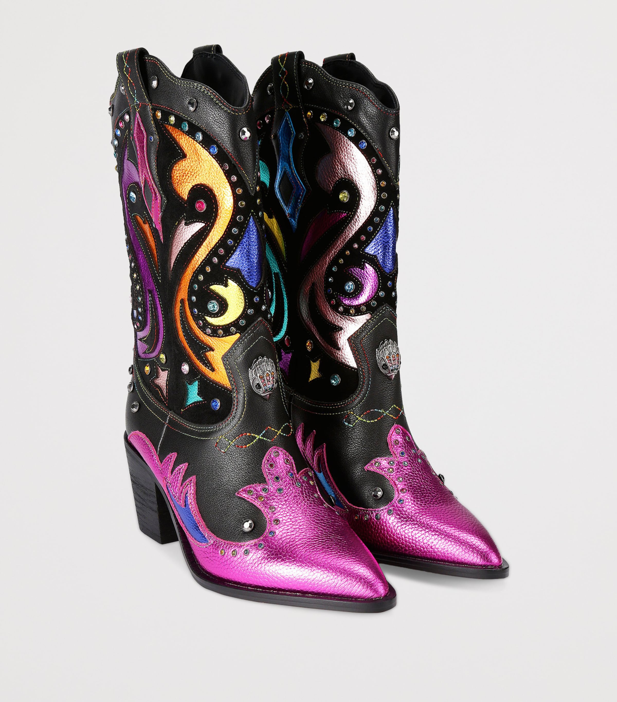 Leather Kensington Cowboy Boots BLACK/COMB Image 4