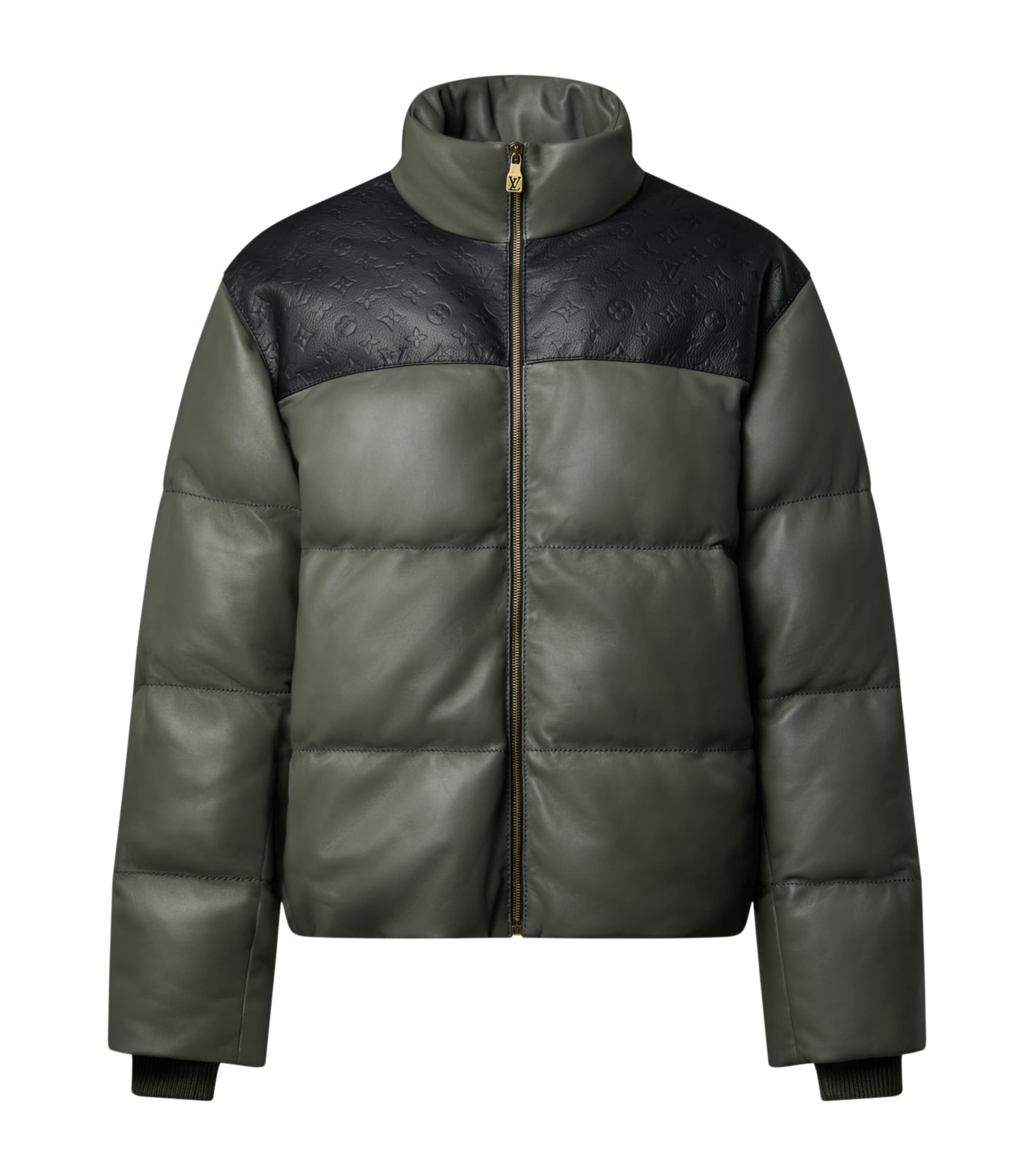 Leather Ecodown Puffer Jacket DARK GREY Image 1