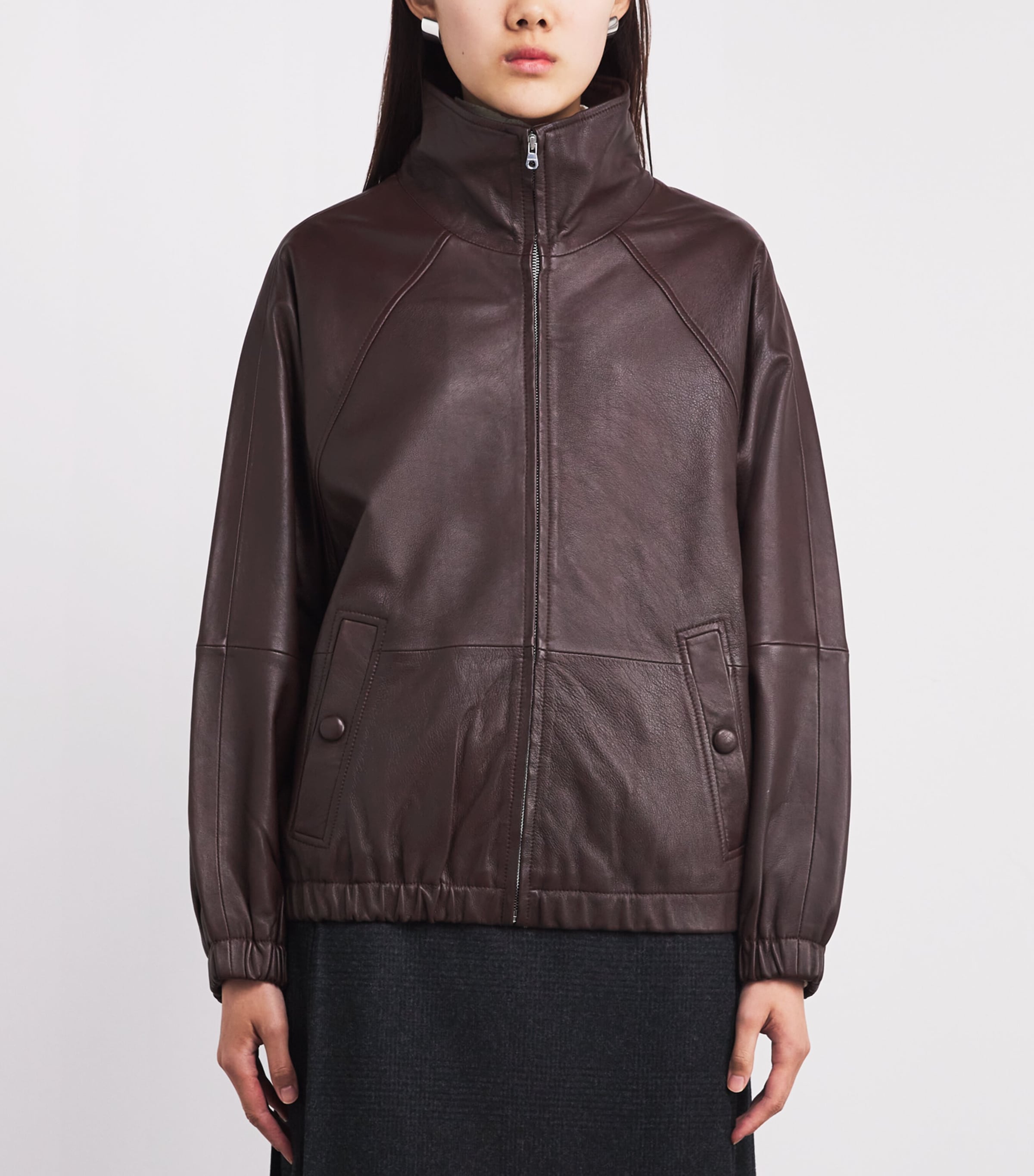Raglan-Sleeve Leather Jacket BROWN Image 3