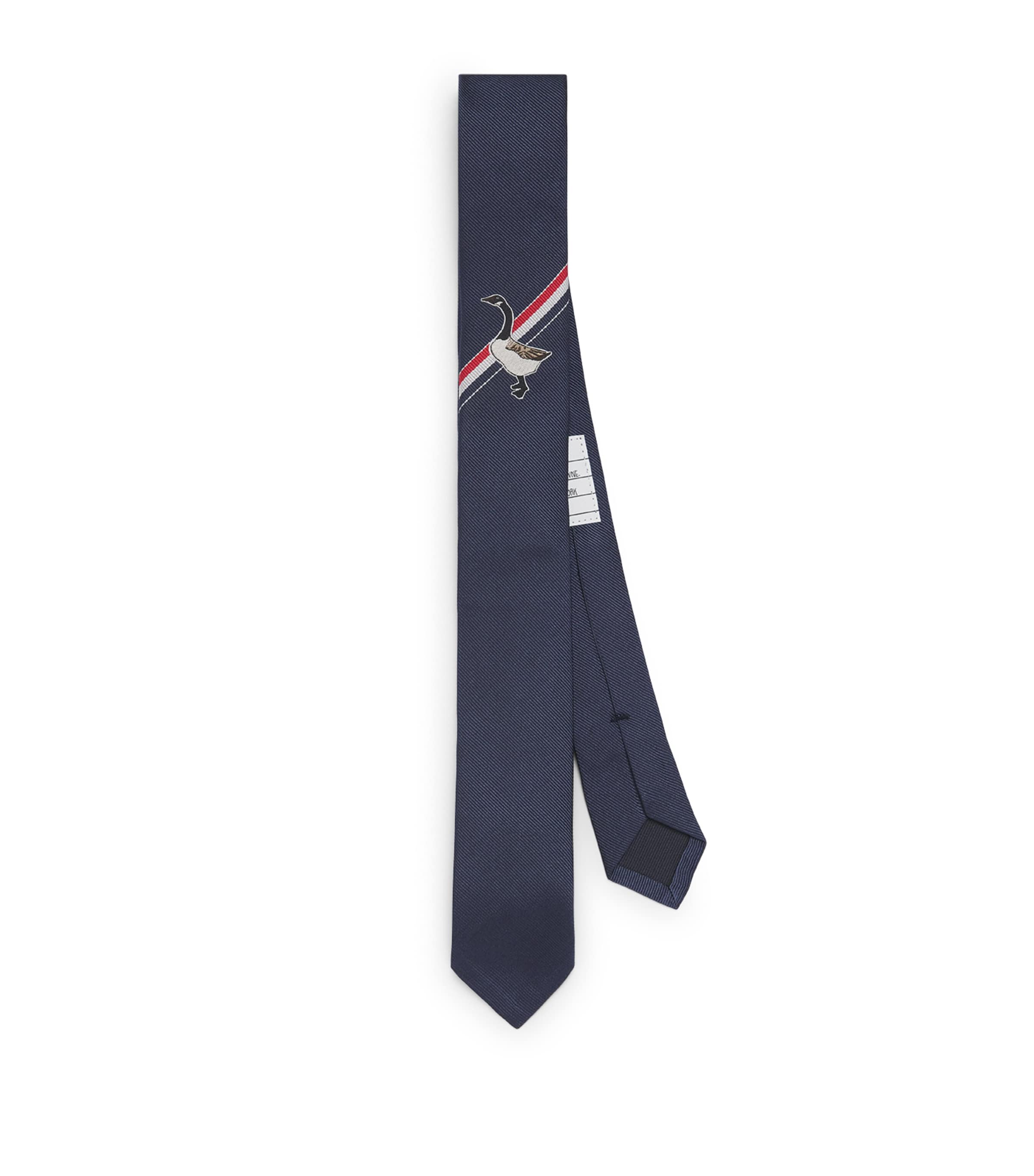 Thom Browne Jacquard Tie With Embroidered Detail And Striped Accent In Blue