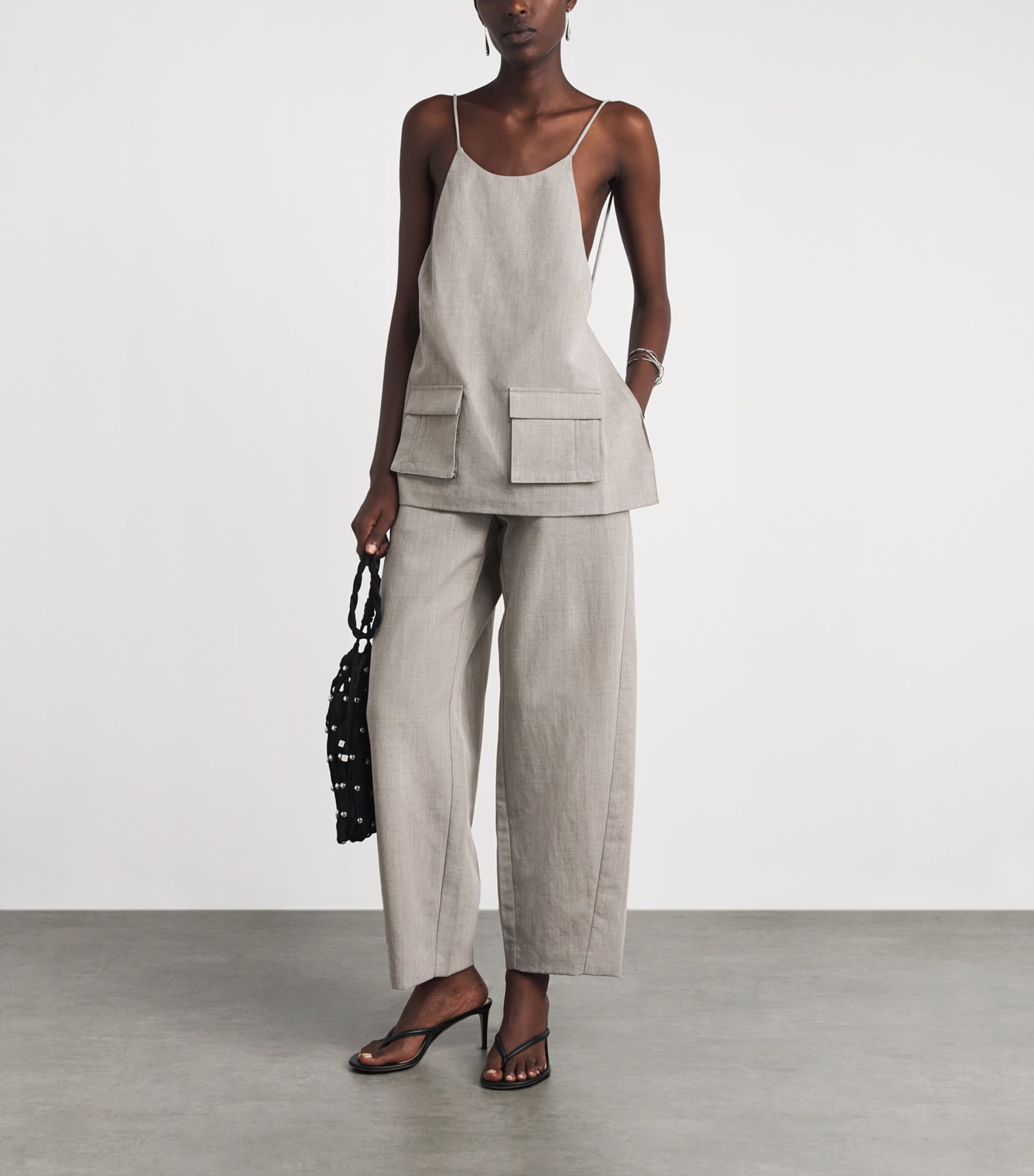 St. Agni Womens Wool-Blend Fine Band Balloon Trousers Pebble Melange Image 2