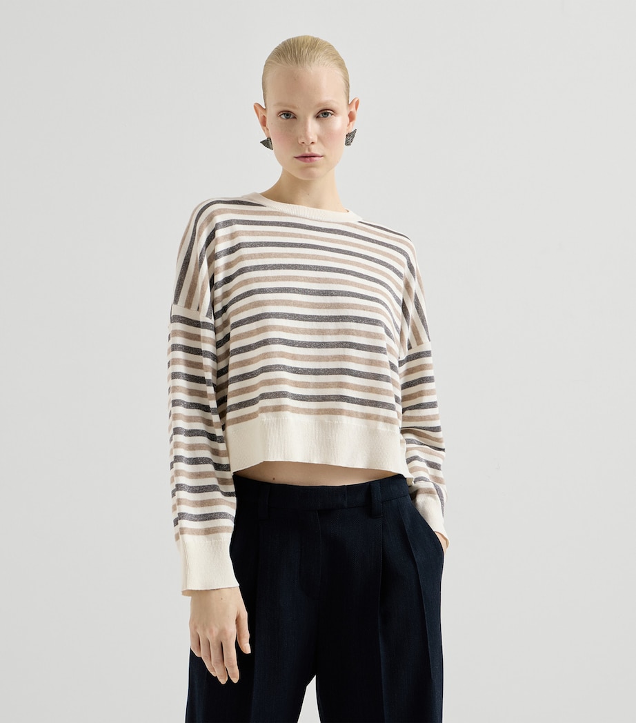 Brunello Cucinelli Womens Wool-Cashmere-Silk Stripe Sweater Image 3