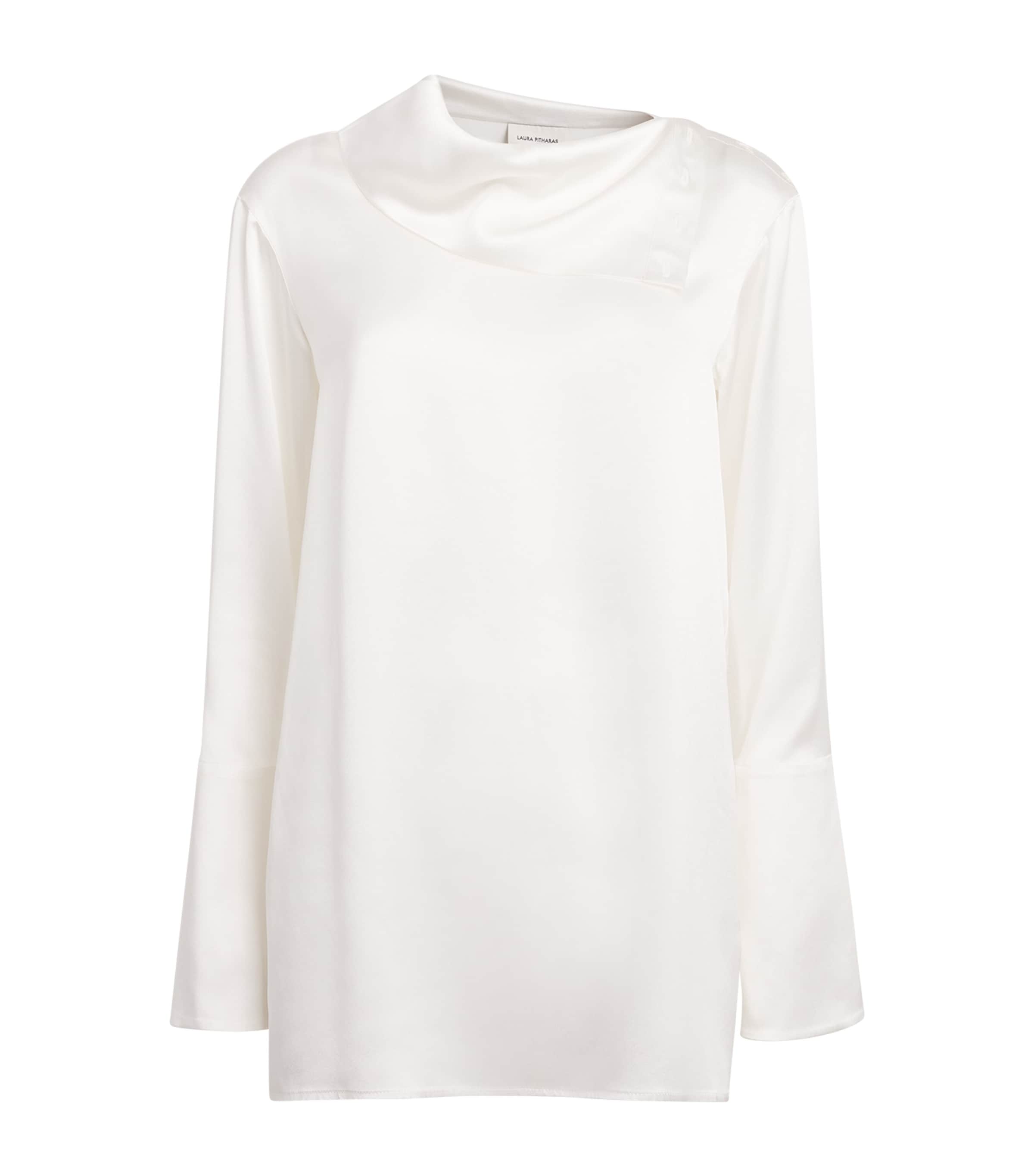 Laura Pitharas Silk Mock-neck Shirt In White