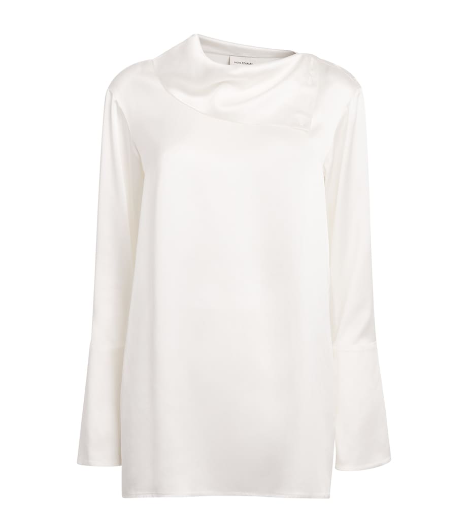 Laura Pitharas Womens Silk Mock-Neck Shirt Ivory Image 1