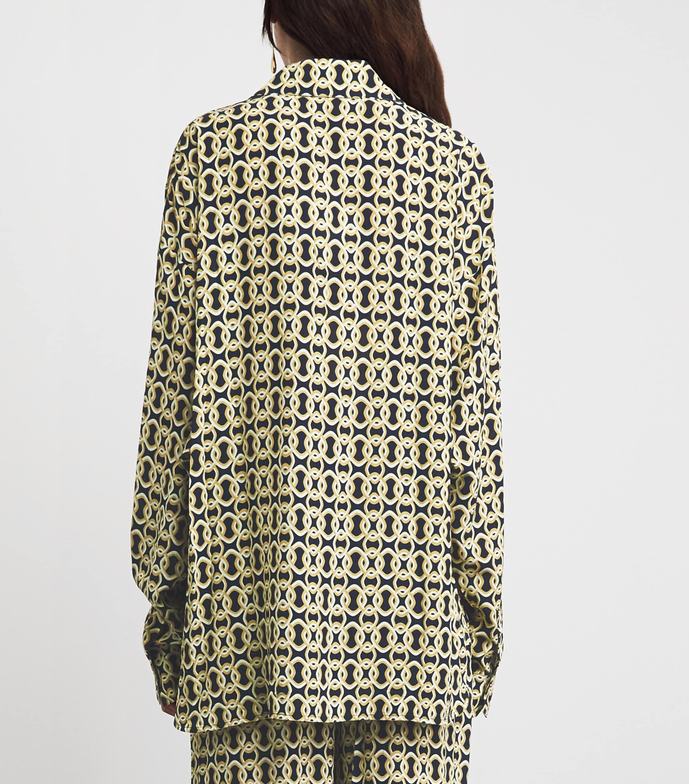 AWAY THAT DAY Womens Geometric St. Barts Shirt Navy/gold Link Prnt Image 5