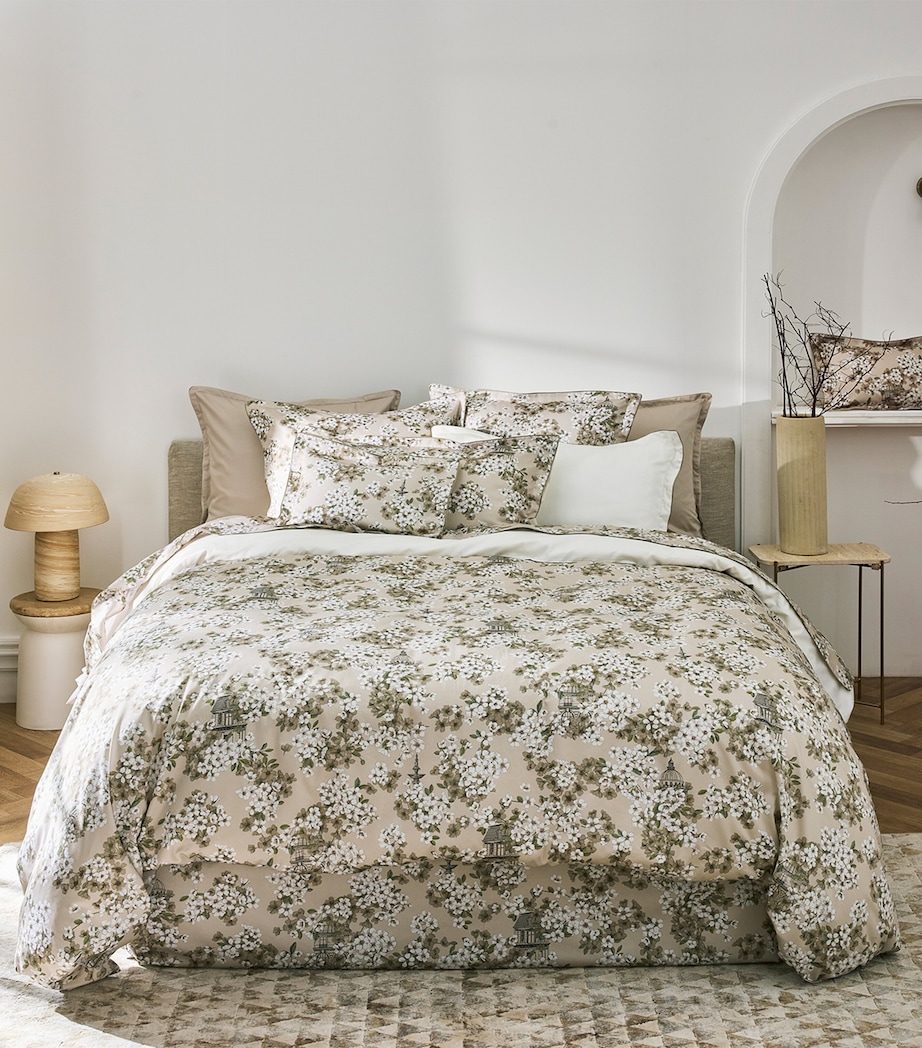 Organic Cotton Fine Fleur Super King Flat Sheet (270cm x 300cm) CREAM/GREEN Image 2