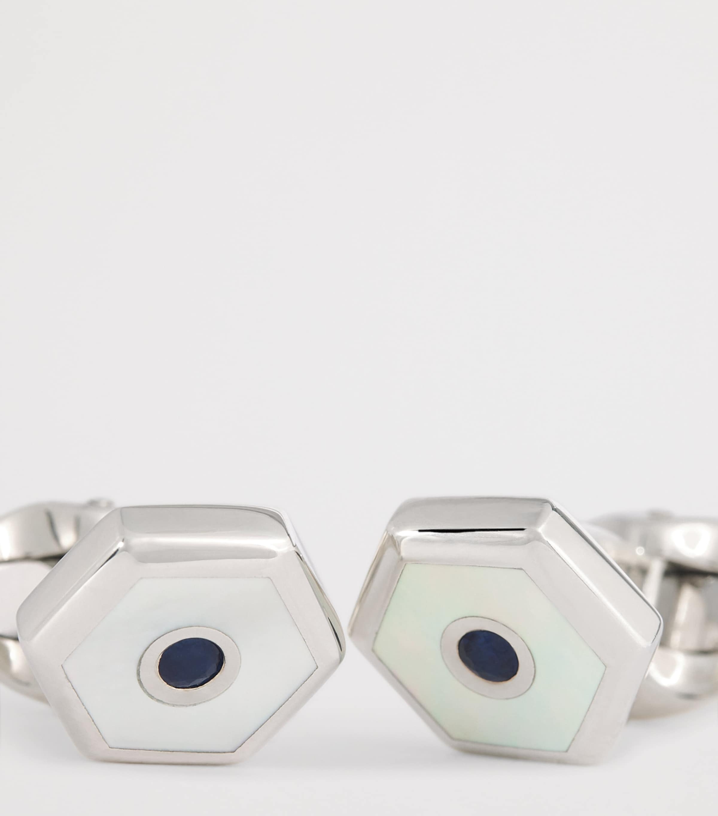 Sterling Silver, Sapphire and Mother-of-Pearl Cufflinks SILVER Image 6