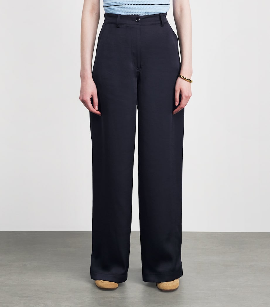 Claudie Pierlot Womens Wide-Leg Tailored Trousers Navy Image 4