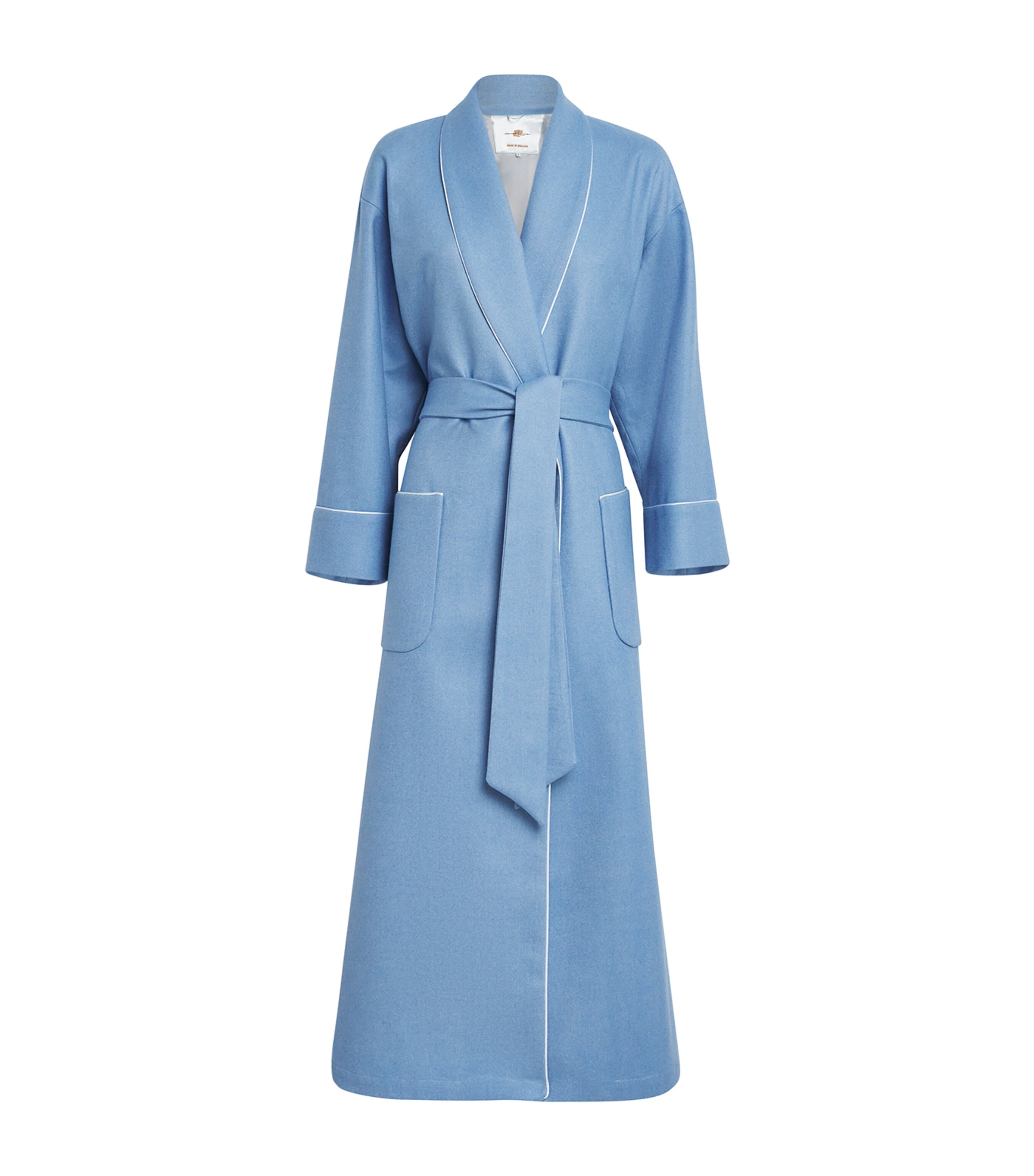 Daniel Hanson Merino Wool Herringbone Dressing Gown In Blue