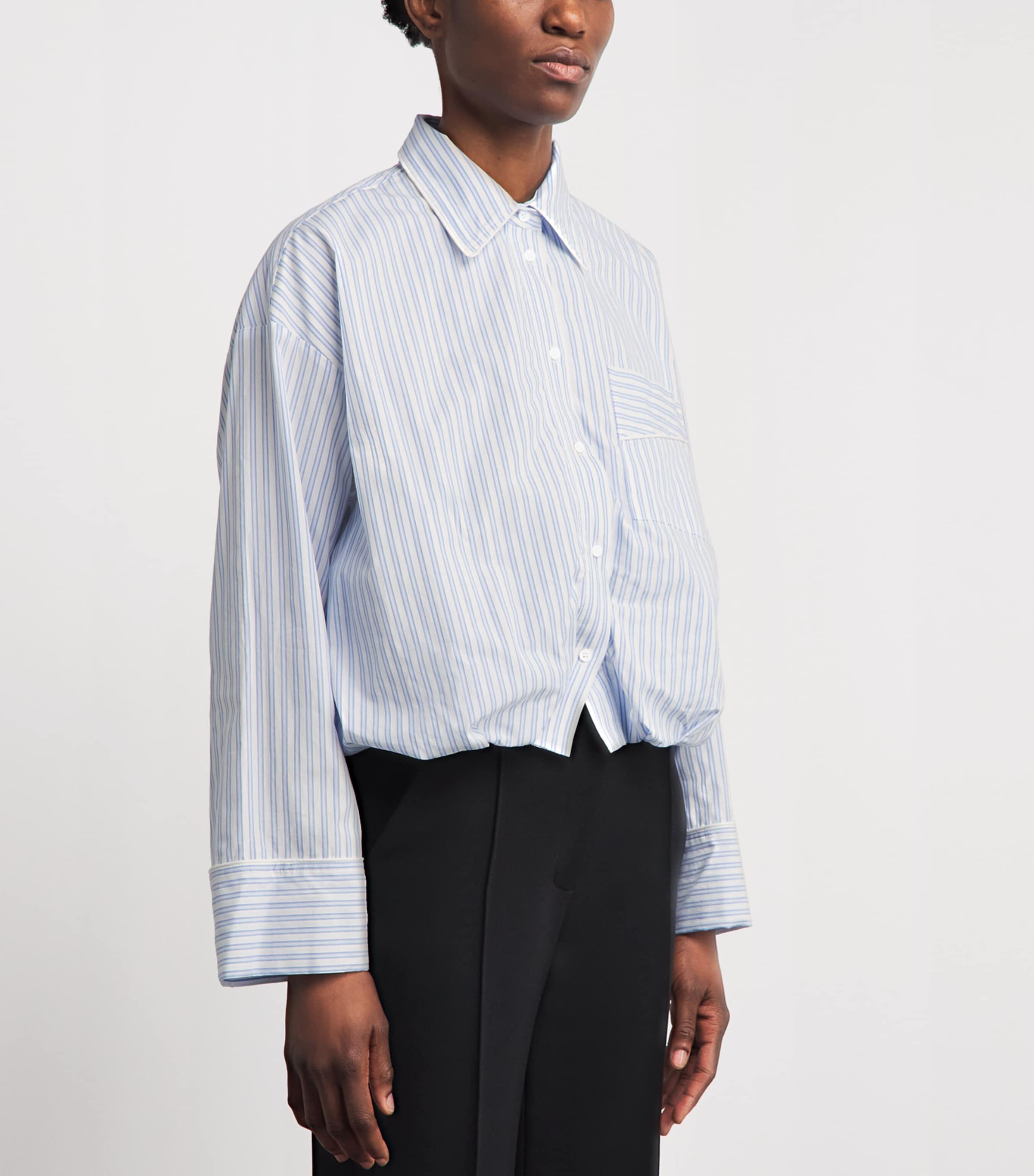 Sandro Paris Womens Cotton Stripe Cropped Shirt Blu / White Image 4