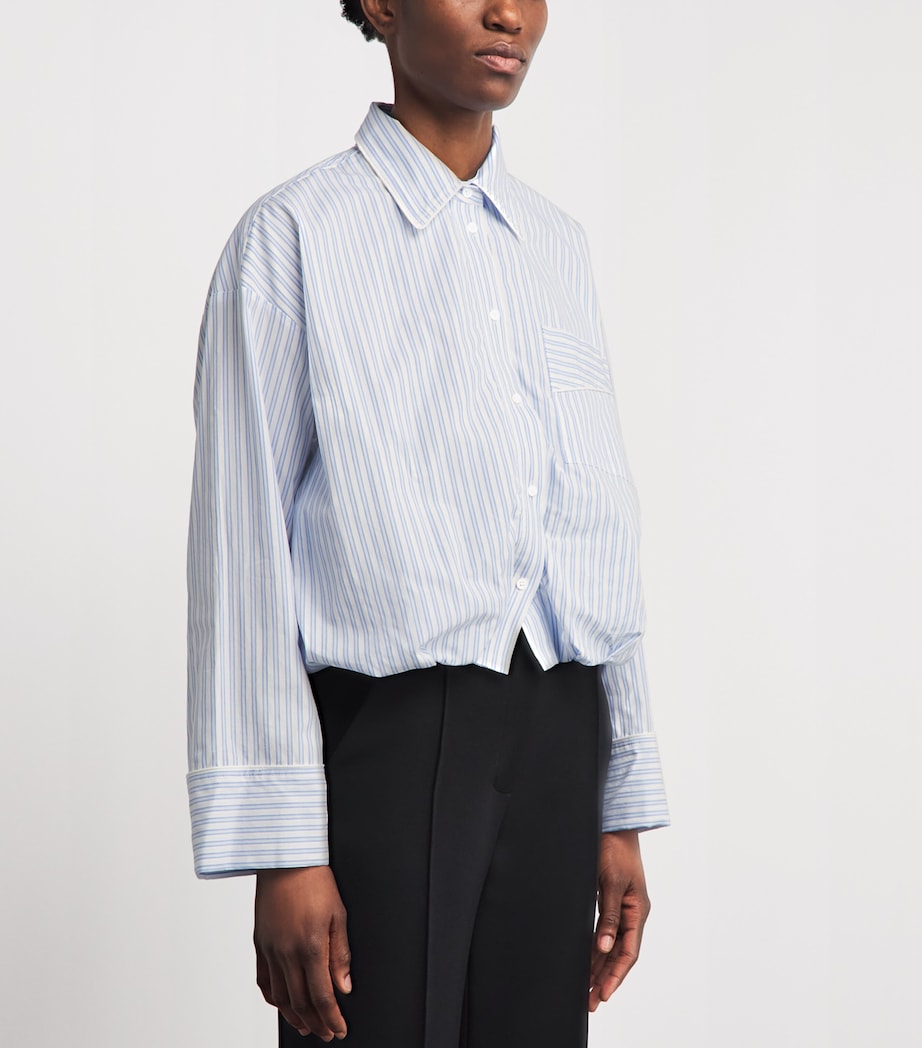 Sandro Paris Womens Cotton Stripe Cropped Shirt Blu / White Image 4