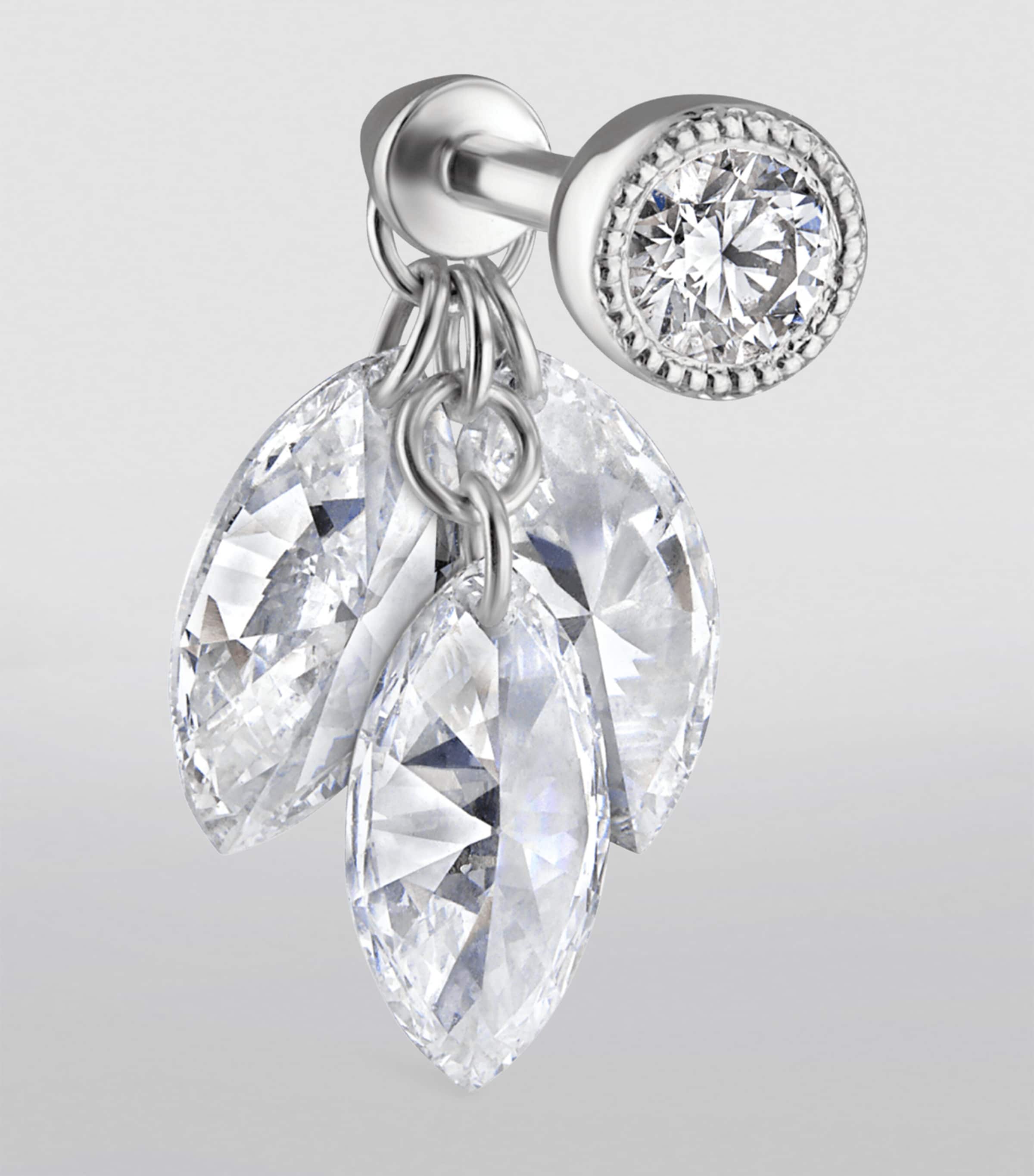 Floating Diamond Plume Threaded Charm Earring (6.5mm) WHITE GOLD Image 4