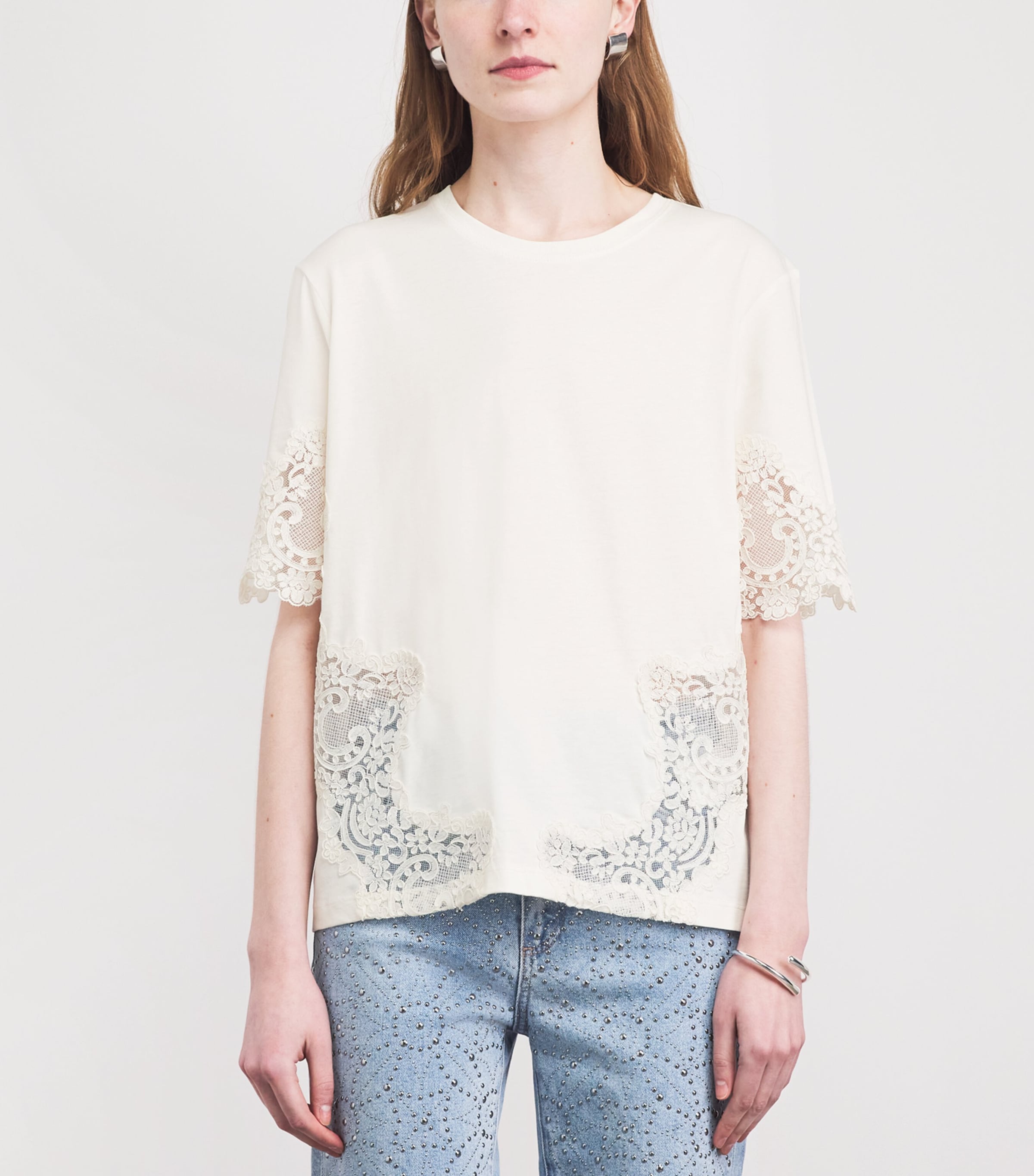 Sandro Paris Womens Cotton Lace T-Shirt Ecru Image 4