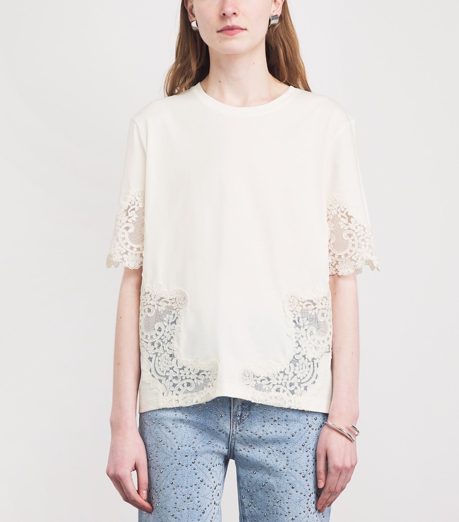 Sandro Paris Womens Cotton Lace T-Shirt Ecru Image 4