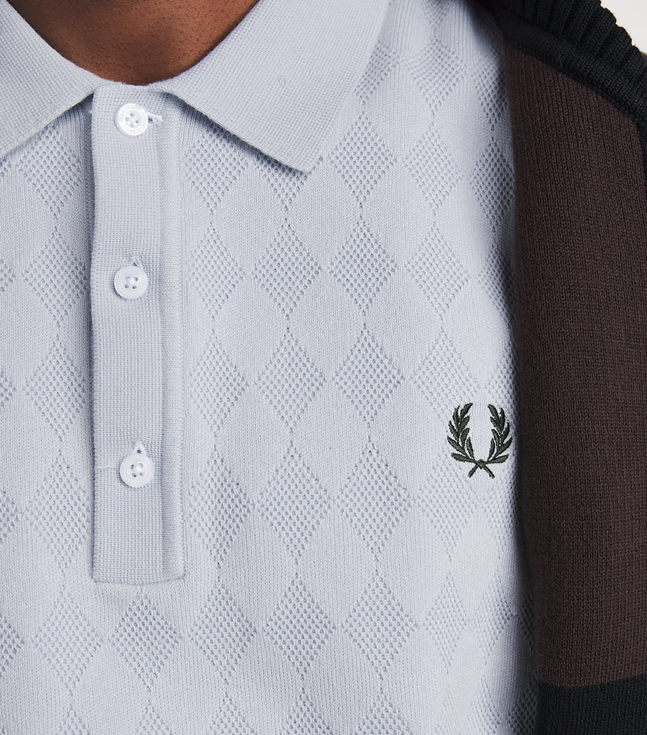 Fred Perry Mens Cotton Pointelle Polo shirt Dusky Blue Image 3