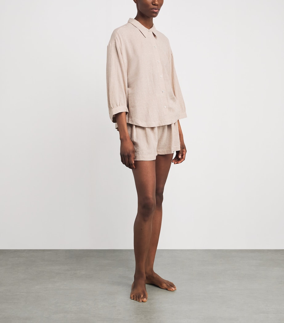 Eberjey Womens Linen-Blend Gingham Pyjama Top Gwwt Gingham Wh Image 2