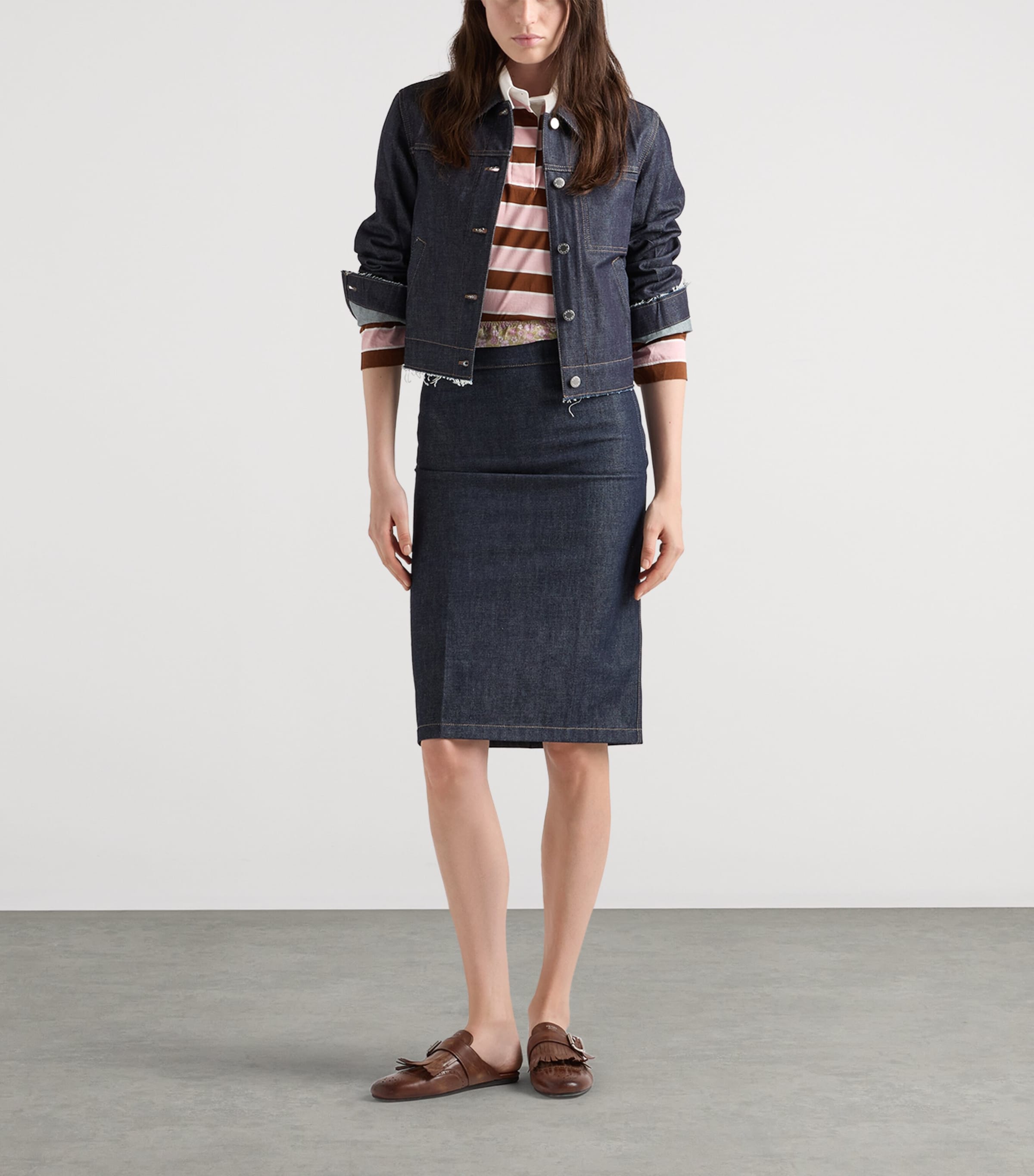 Prada Womens Cotton Stripe Lisle Polo Shirt Image 2