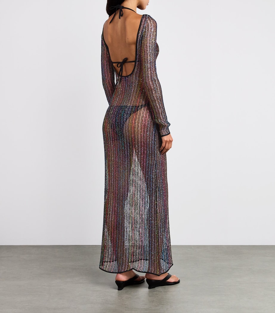 Sequin-Embellished Sheer Maxi Dress S91PF MULTI W BLACK BASE Image 3