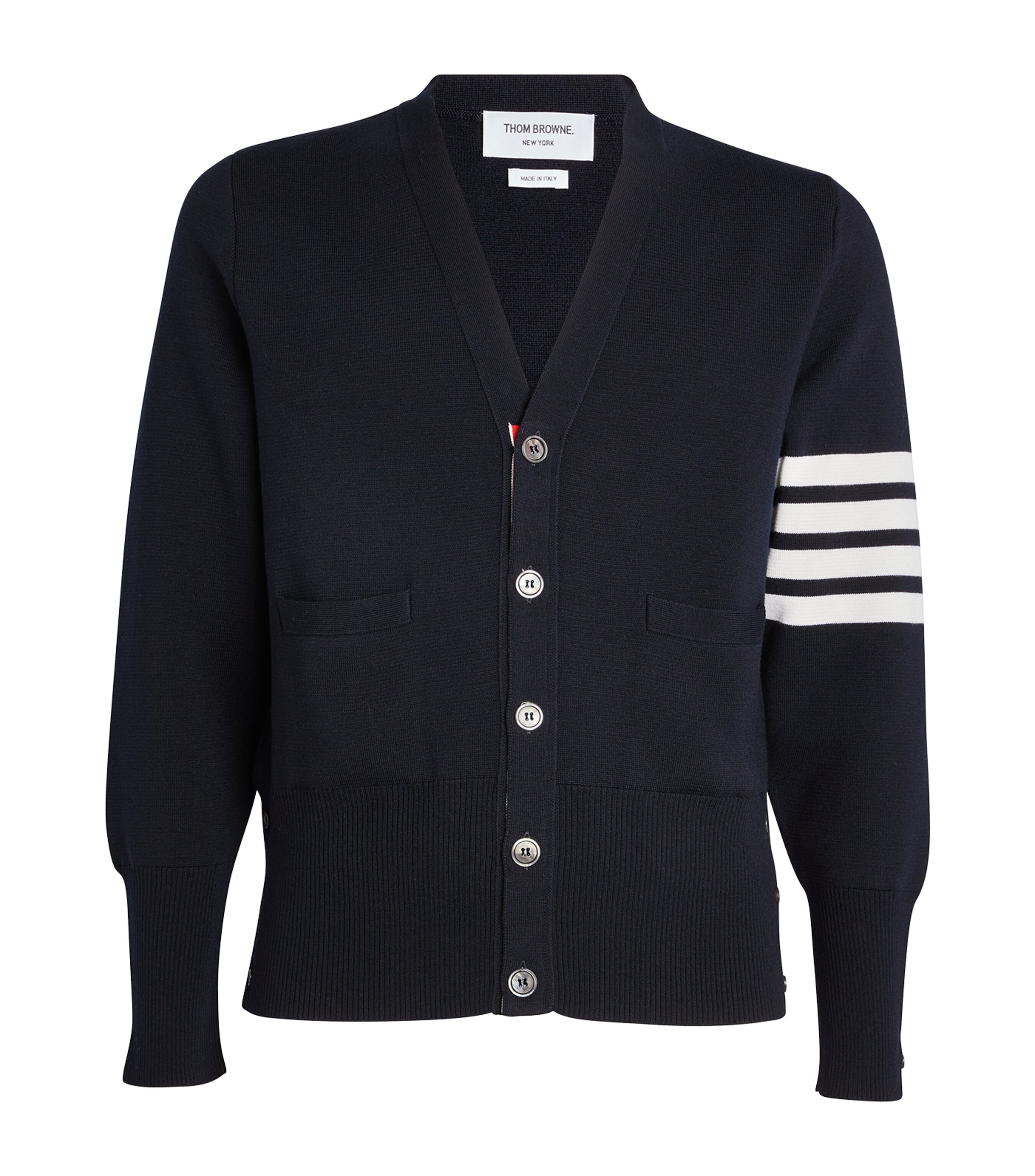 Thom Browne Milano Stitch V Neck Cardigan In Cotton In Navy