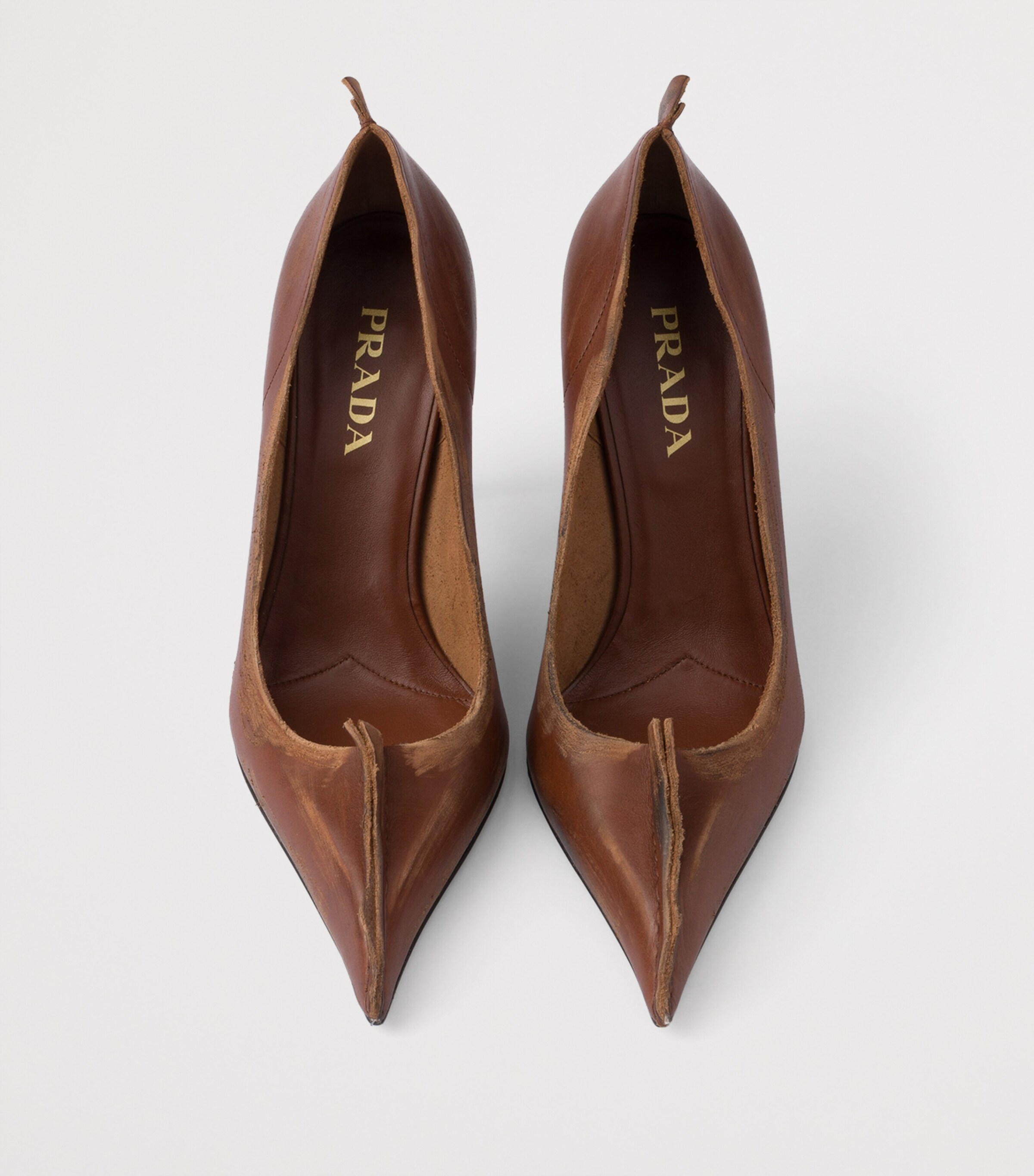 Prada Antiqued Leather Pumps 85 Brown Image 4
