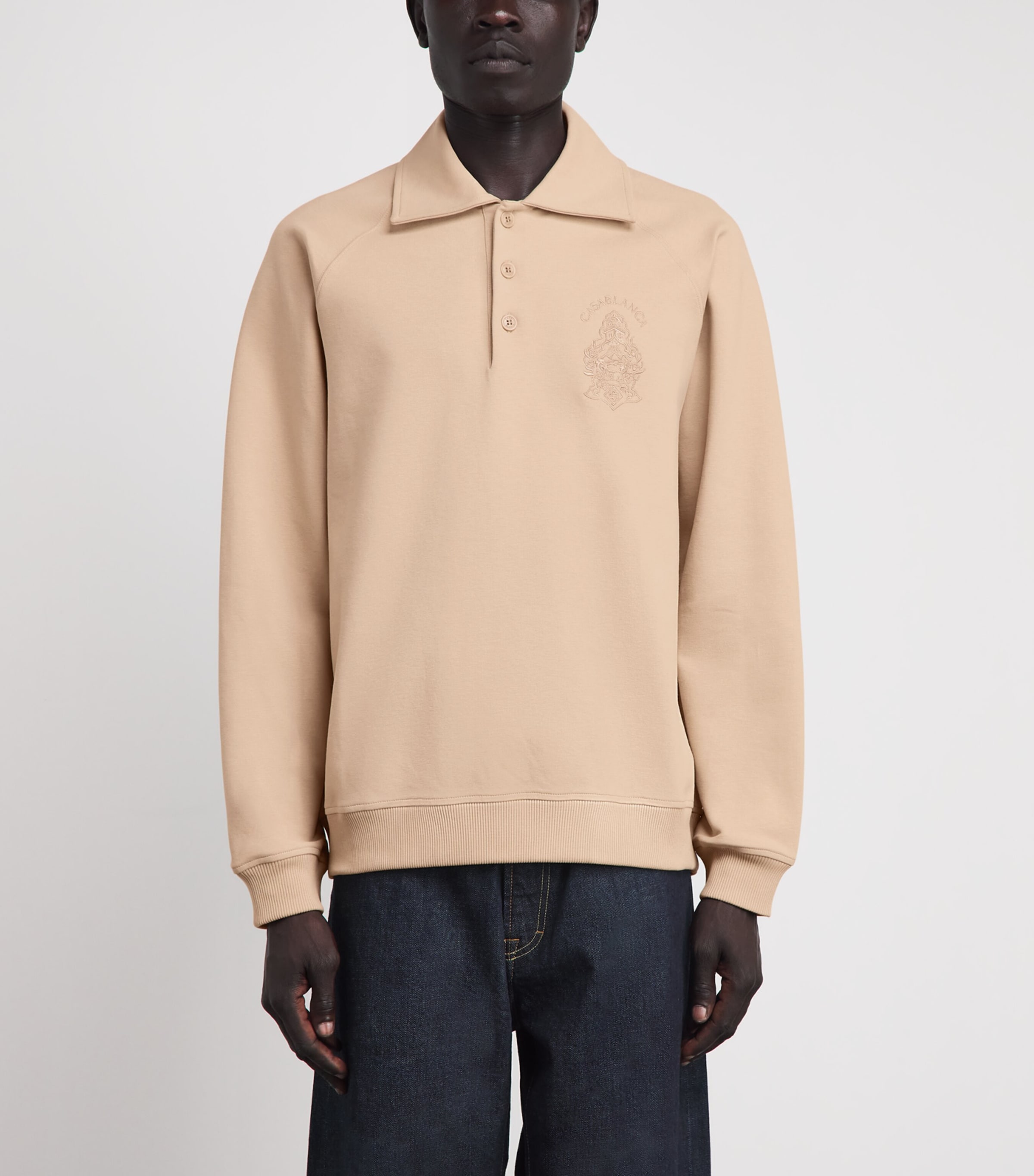 Casablanca Mens Stretch-Cotton Spread-Collar Sweatshirt Beige Image 4