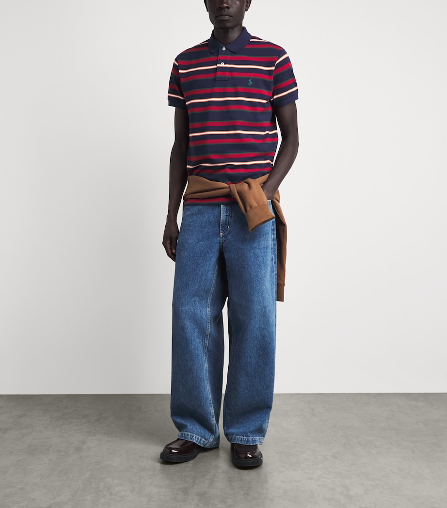 Polo Ralph Lauren Mens Cotton Stripe Custom Slim Polo Shirt Newport Navy Multi Image 2