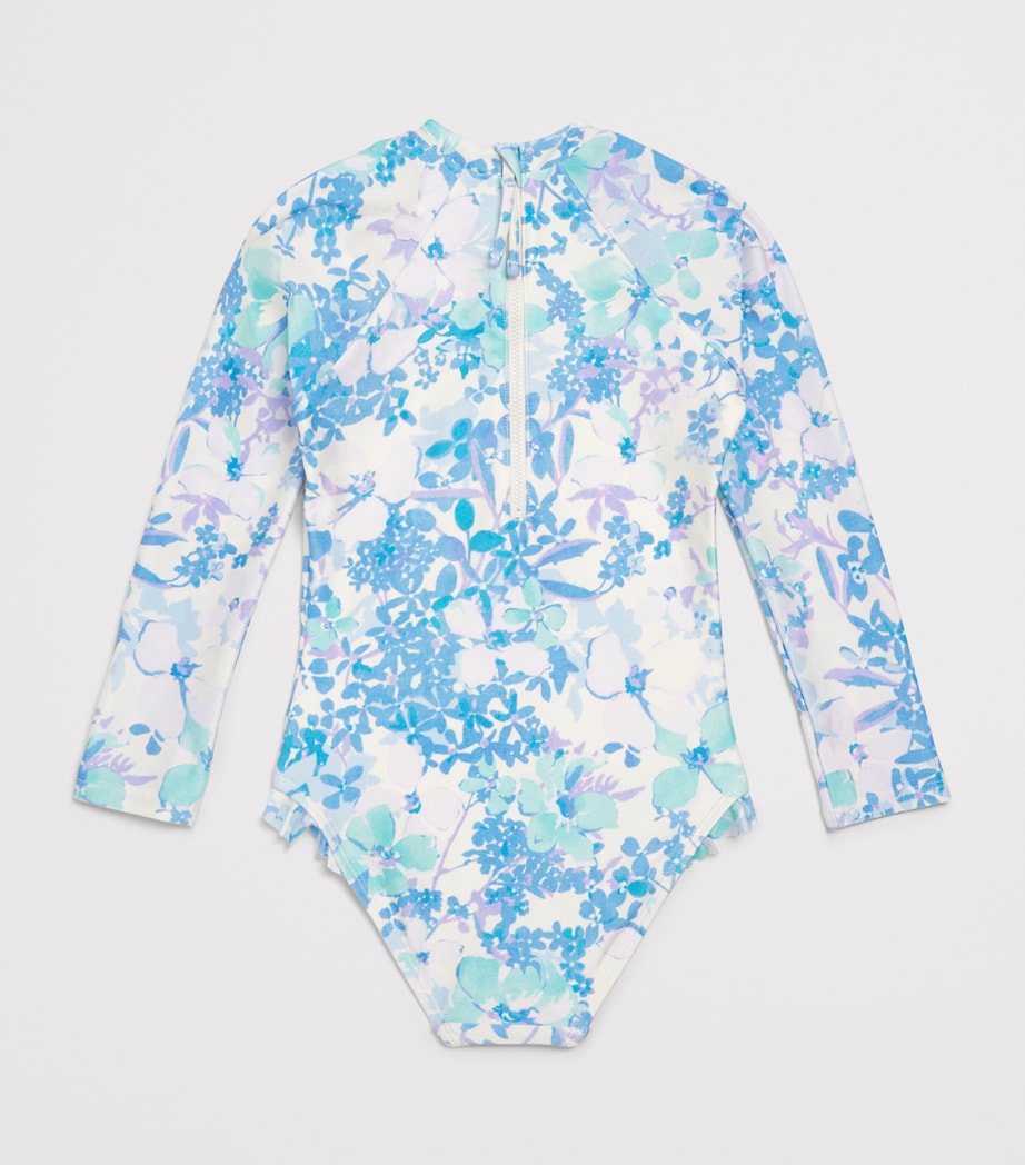 Zimmermann Kids Solstice Long-Sleeve Swimsuit (2-12 Years) Blue Multi Floral Image 2