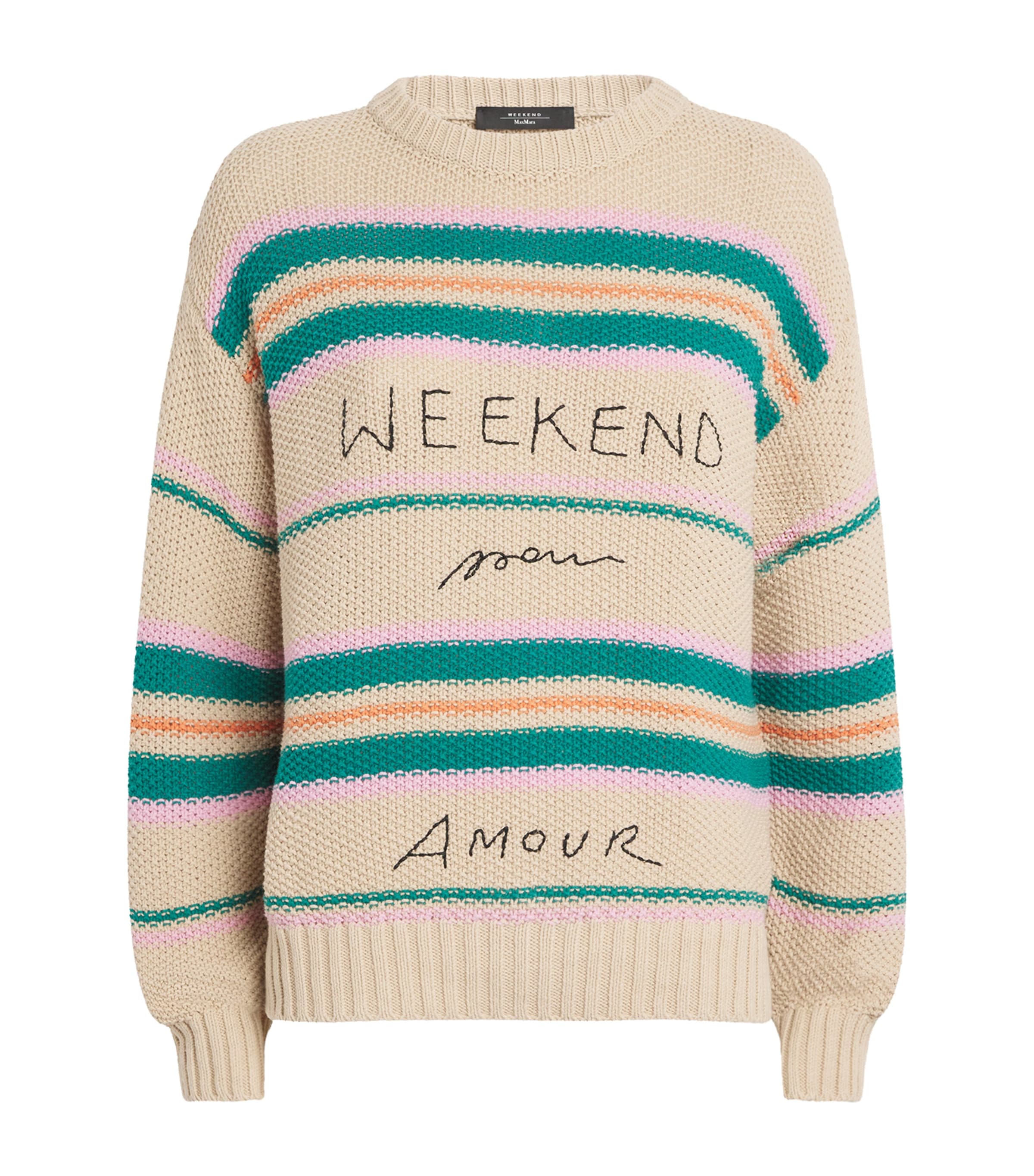 Weekend Max Mara Brown Embroidered Striped Sweater | Harrods US
