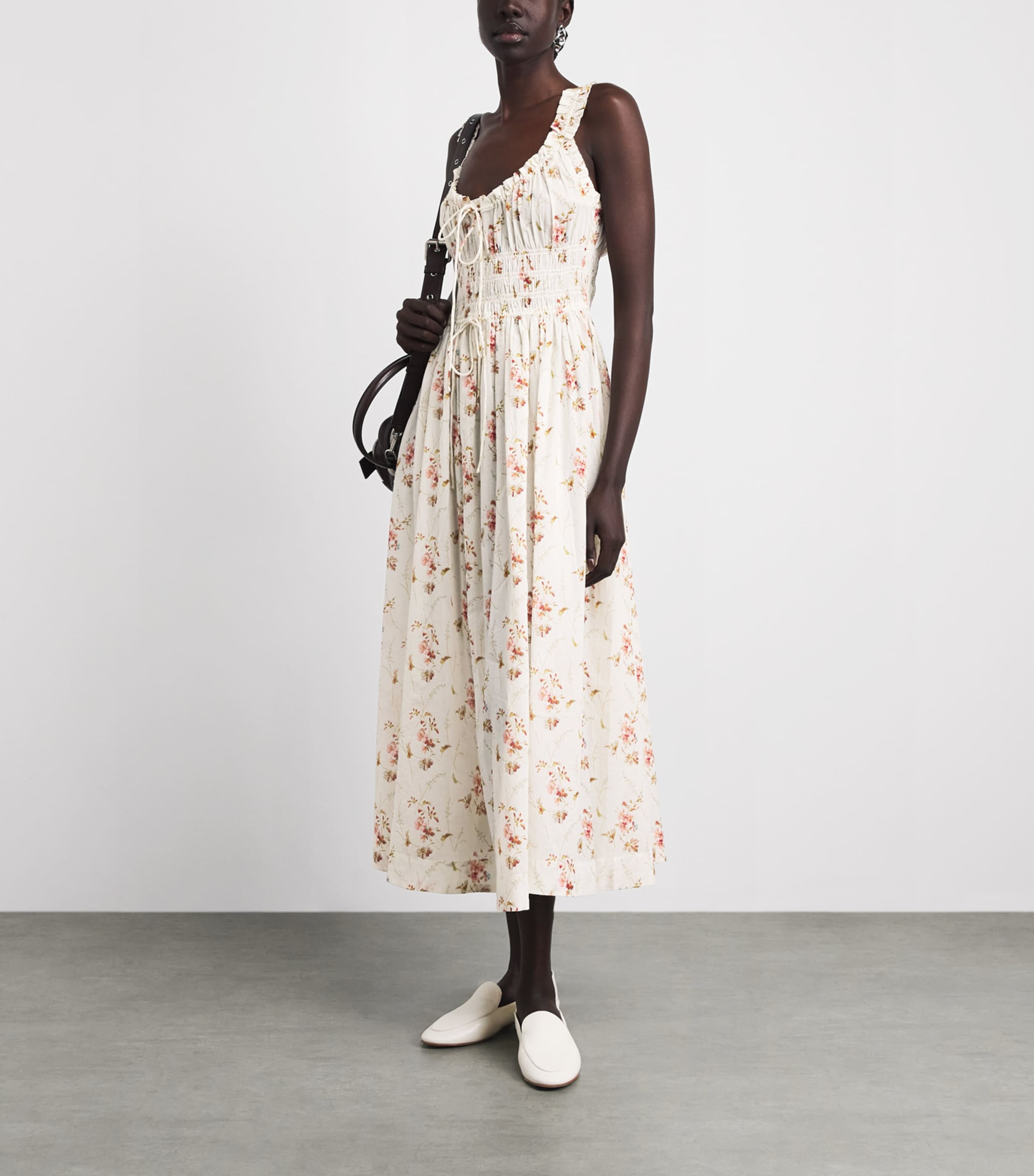 DÔEN Womens Organic Cotton Emmaretta Midi Dress Blanc Prairie Rose Image 2