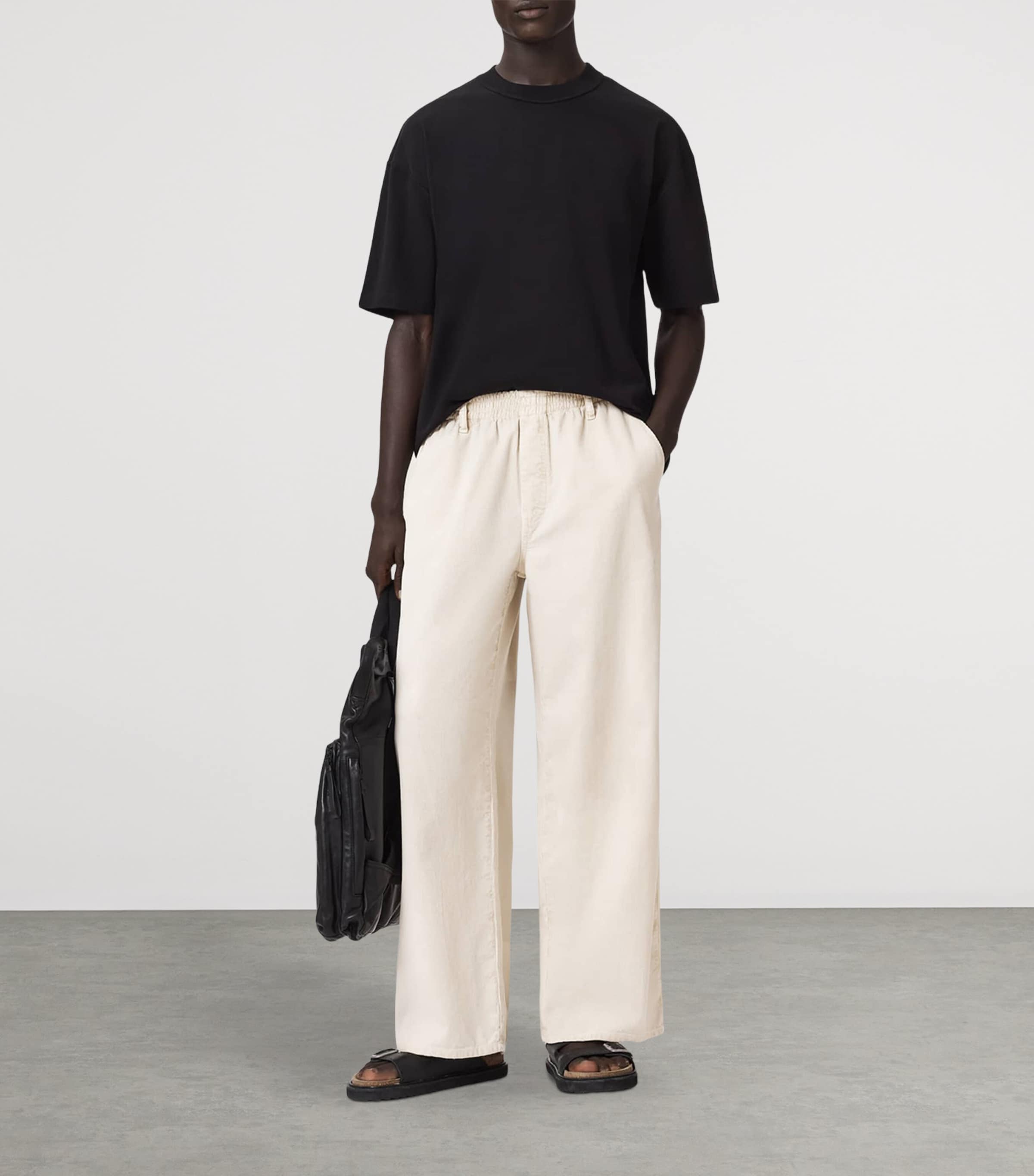 AllSaints Mens Corduroy Sabbath Wide-Leg Trousers Pebble White Image 6