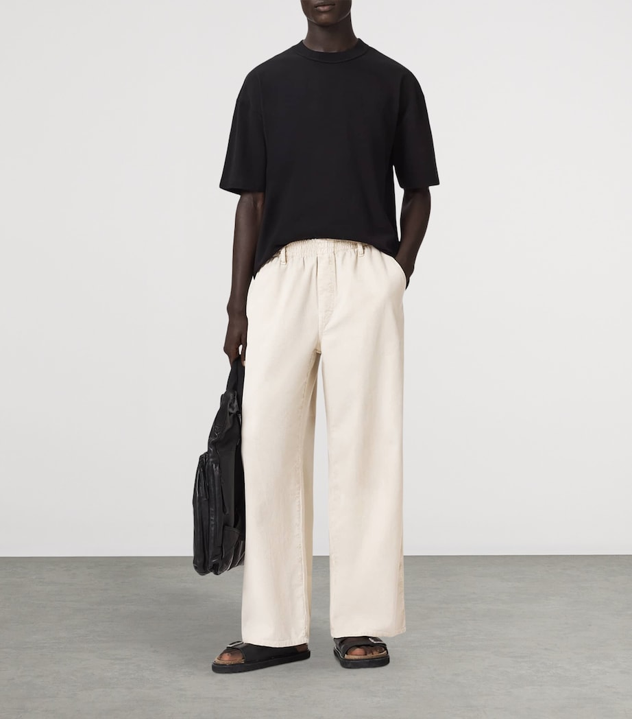 AllSaints Mens Corduroy Sabbath Wide-Leg Trousers Pebble White Image 6