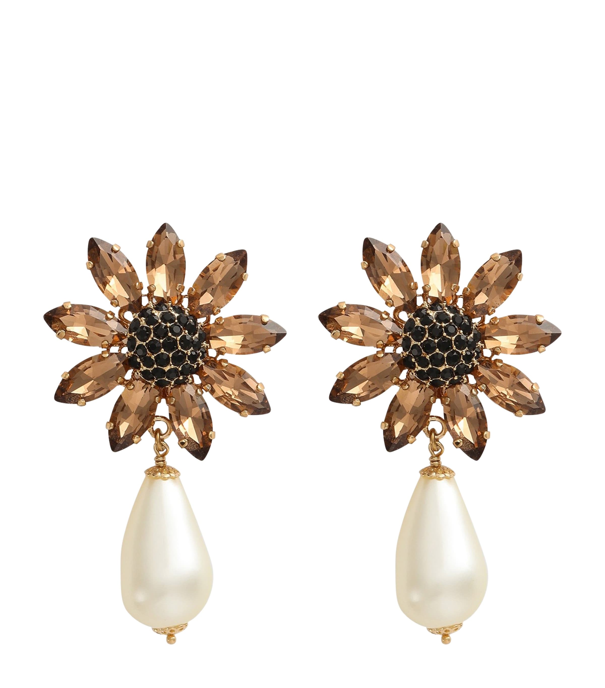 Dolce&Gabbana Embellished Flower Clip-On Earrings Gold Image 1