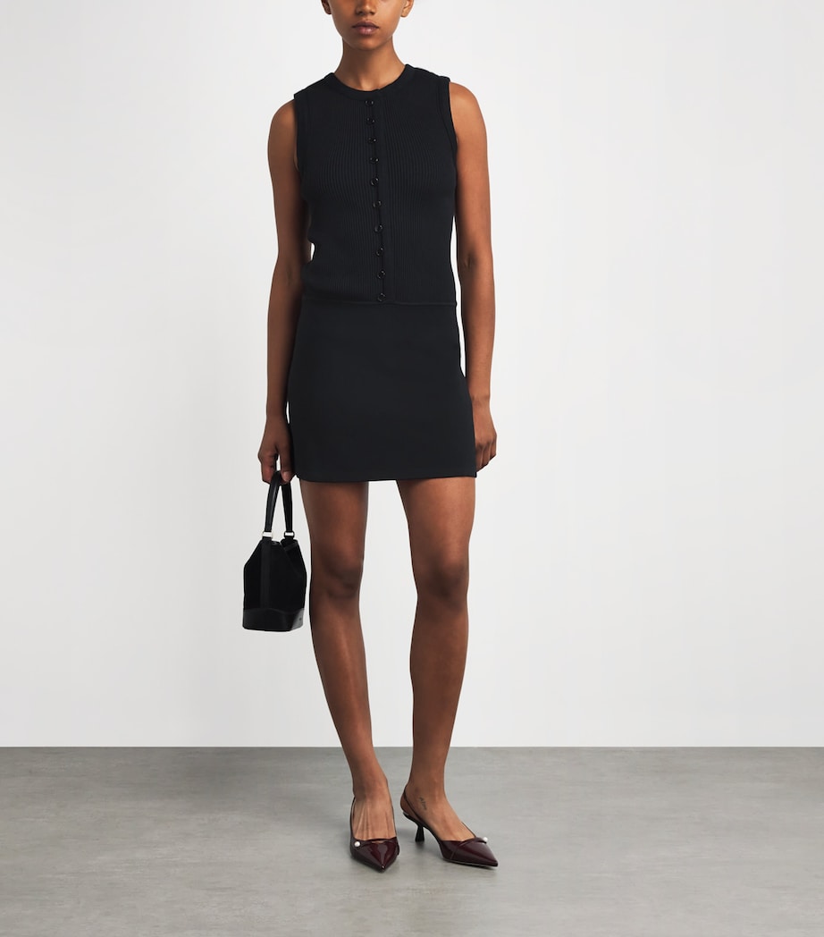 Ribbed A-Line Mini Dress BLACK Image 2