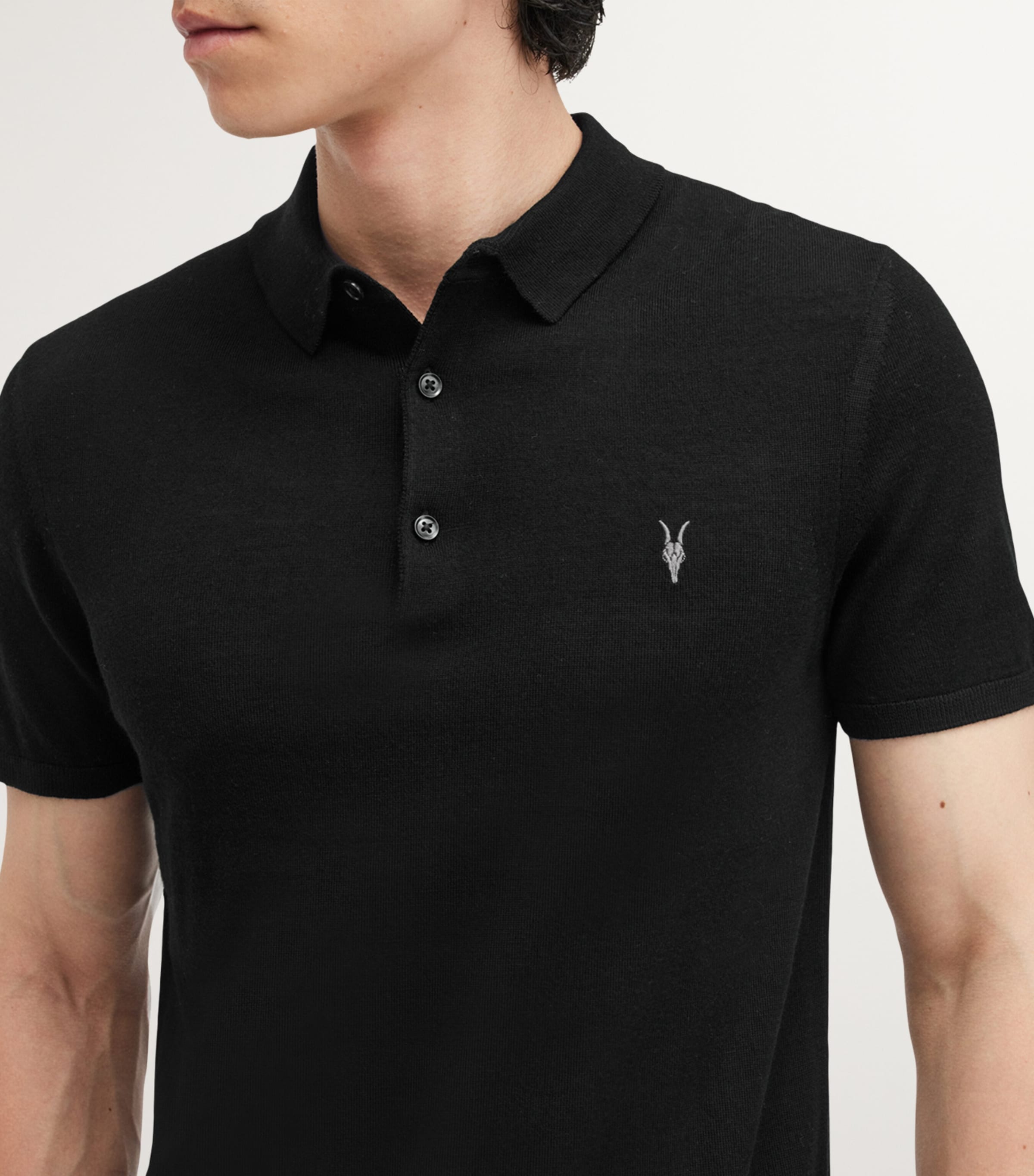 Merino Wool Mode Polo Shirt BLACK Image 5