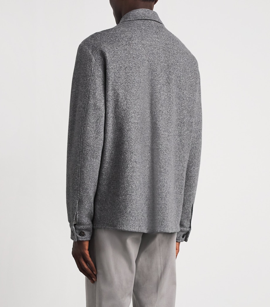 Eleventy Mens Cotton-Wool Overshirt Grigio Fumo Melange Image 5
